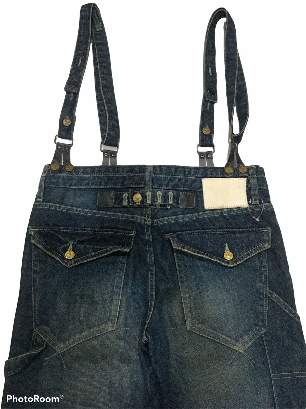Japanese Brand THRASHED PPFM DOUBLE WAIST GOLD BUTTON CARPENTER DENIM Size US 34 / EU 50 - 7 Thumbnail