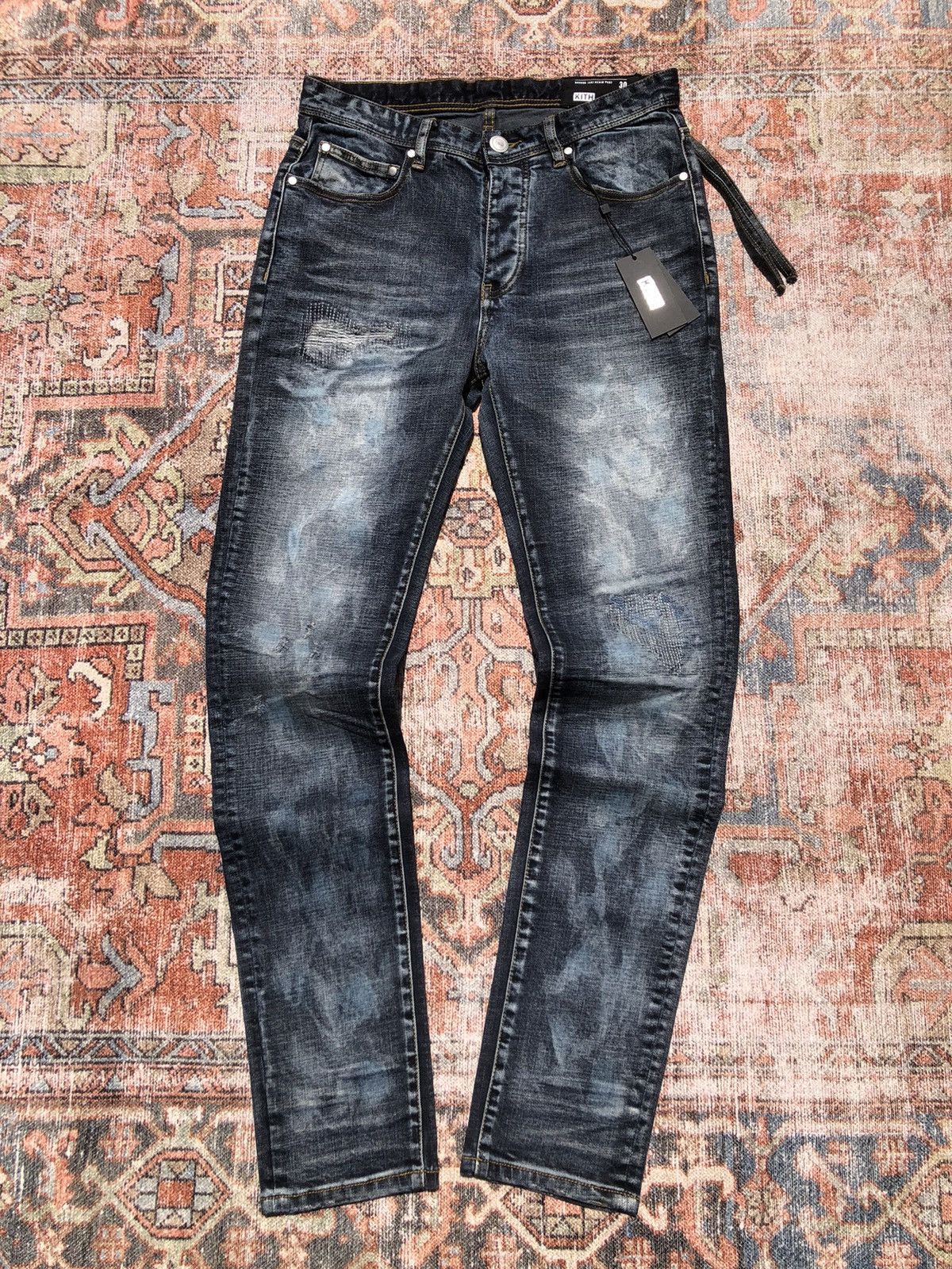 Kith Kith Distressed Japanese Repair Dark Denim Jeans Size US 30 / EU 46 - 1 Thumbnail