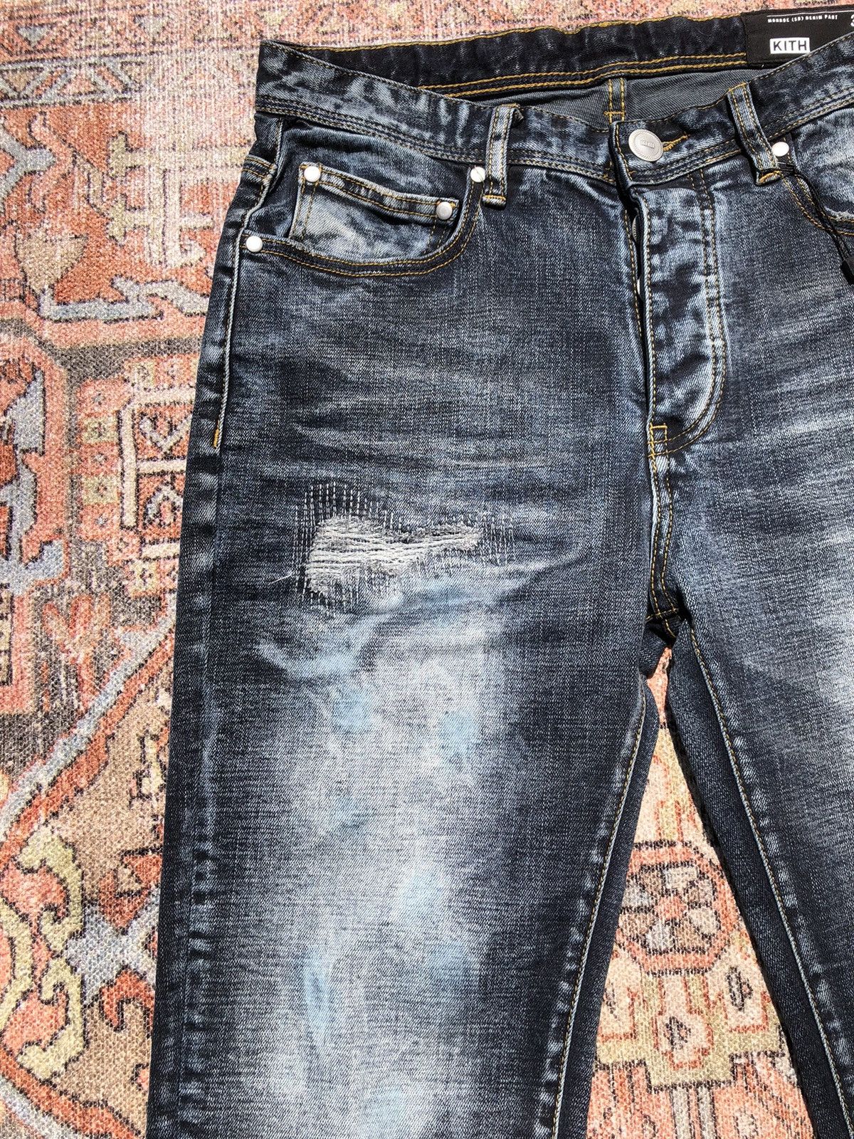 Kith Kith Distressed Japanese Repair Dark Denim Jeans Size US 30 / EU 46 - 4 Thumbnail