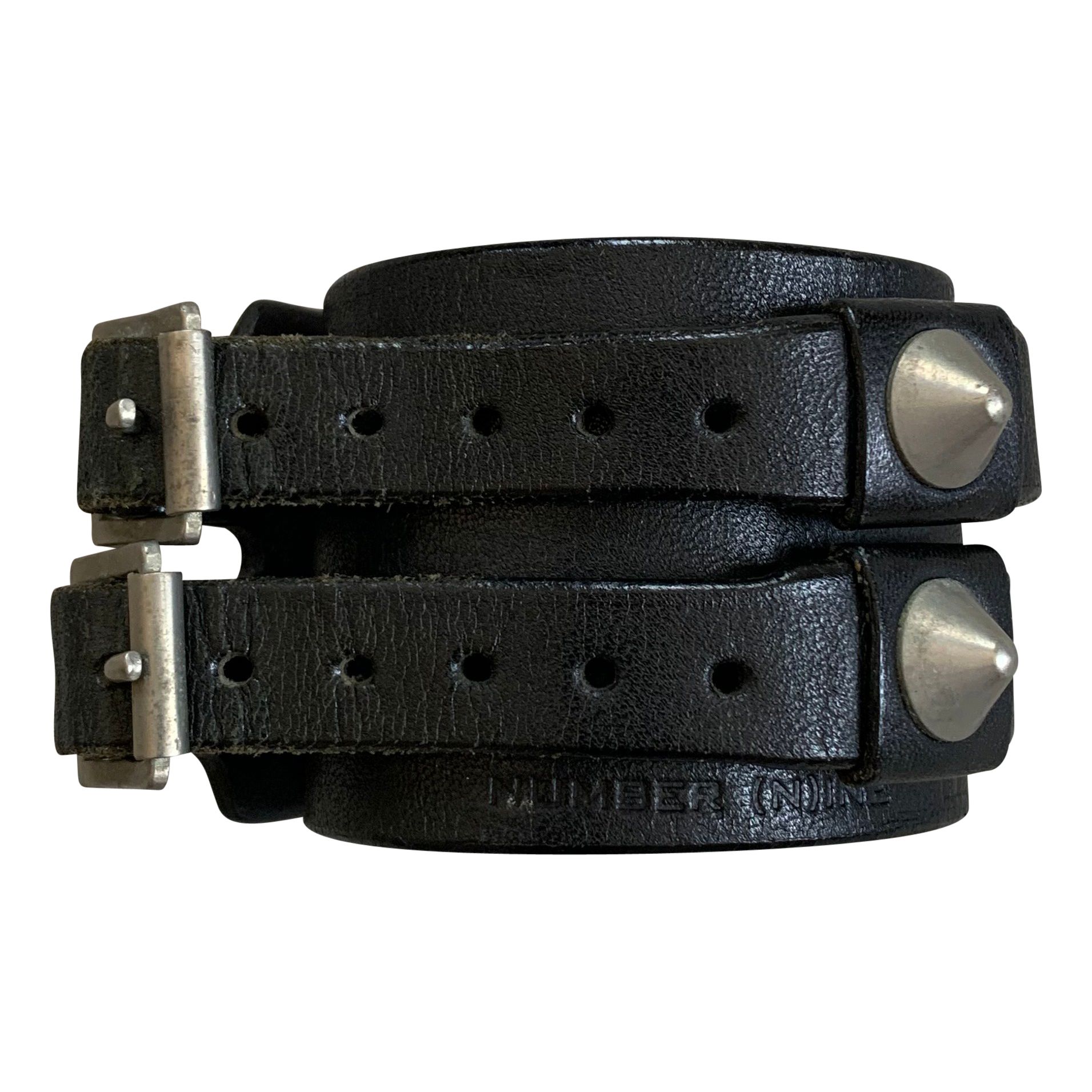 Pre-owned Jam Home Made X Number N Ine Number (n)ine Logo Studded Leather Bracelet In Black
