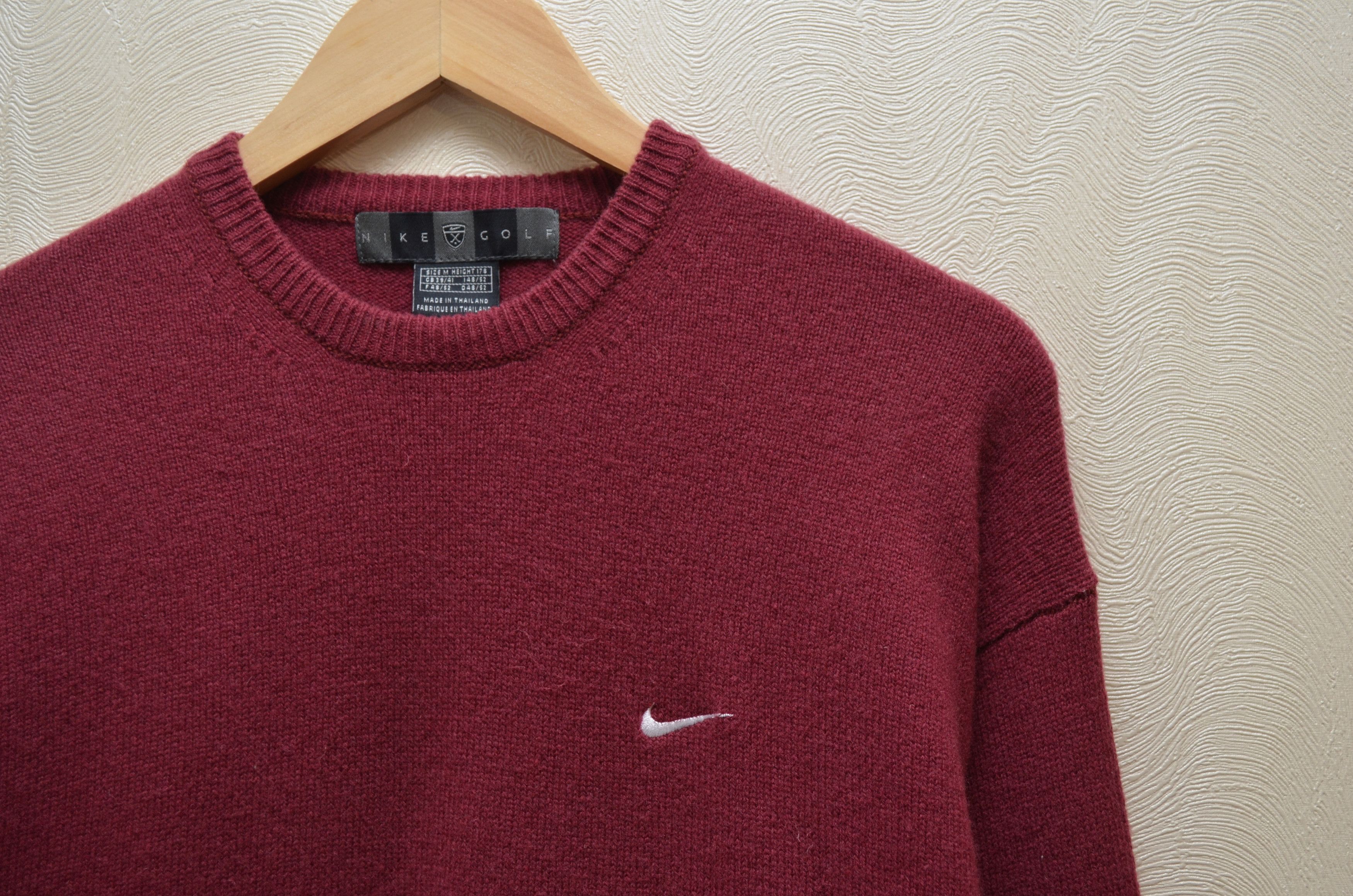 Nike × Vintage Vintage 90s Burgundy Wool Nike Embroided Logo Sweater y2k Size US M / EU 48-50 / 2 - 3 Thumbnail