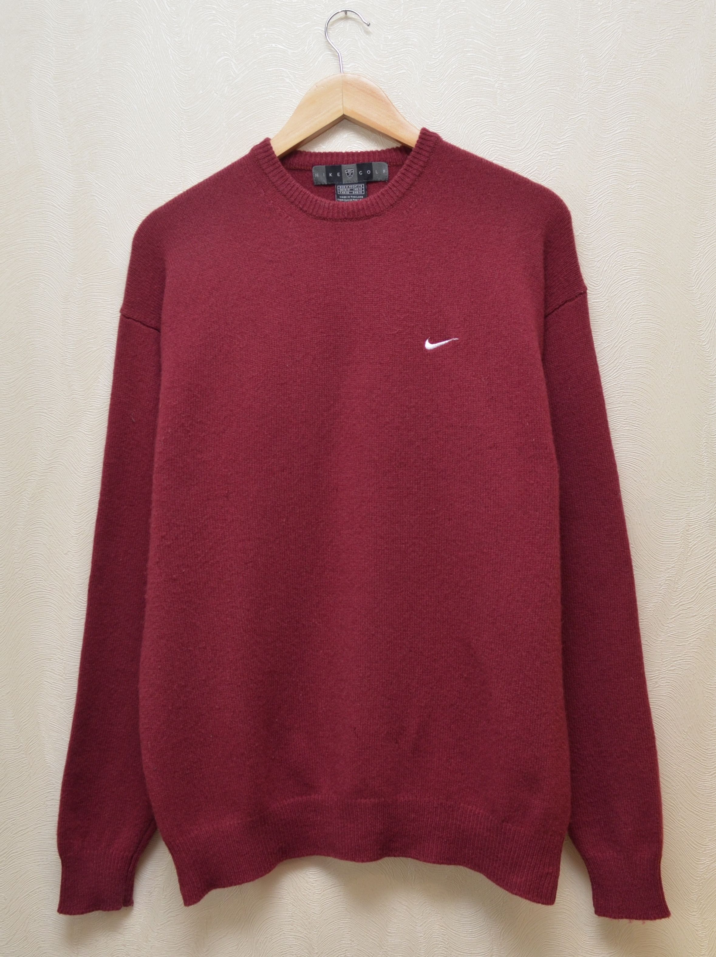 Nike × Vintage Vintage 90s Burgundy Wool Nike Embroided Logo Sweater y2k Size US M / EU 48-50 / 2 - 1 Thumbnail