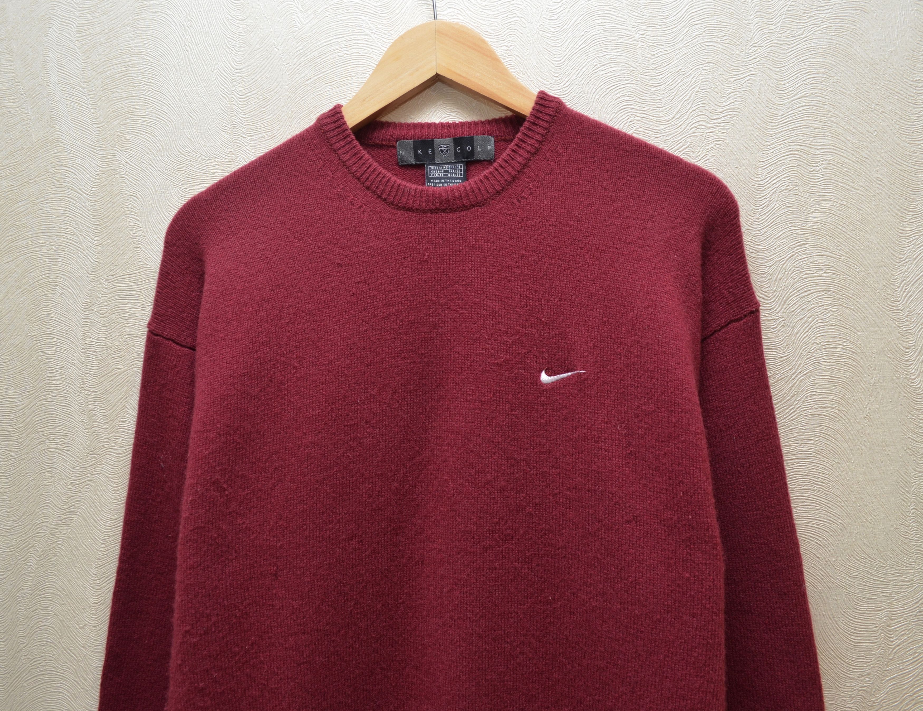 Nike × Vintage Vintage 90s Burgundy Wool Nike Embroided Logo Sweater y2k Size US M / EU 48-50 / 2 - 2 Thumbnail