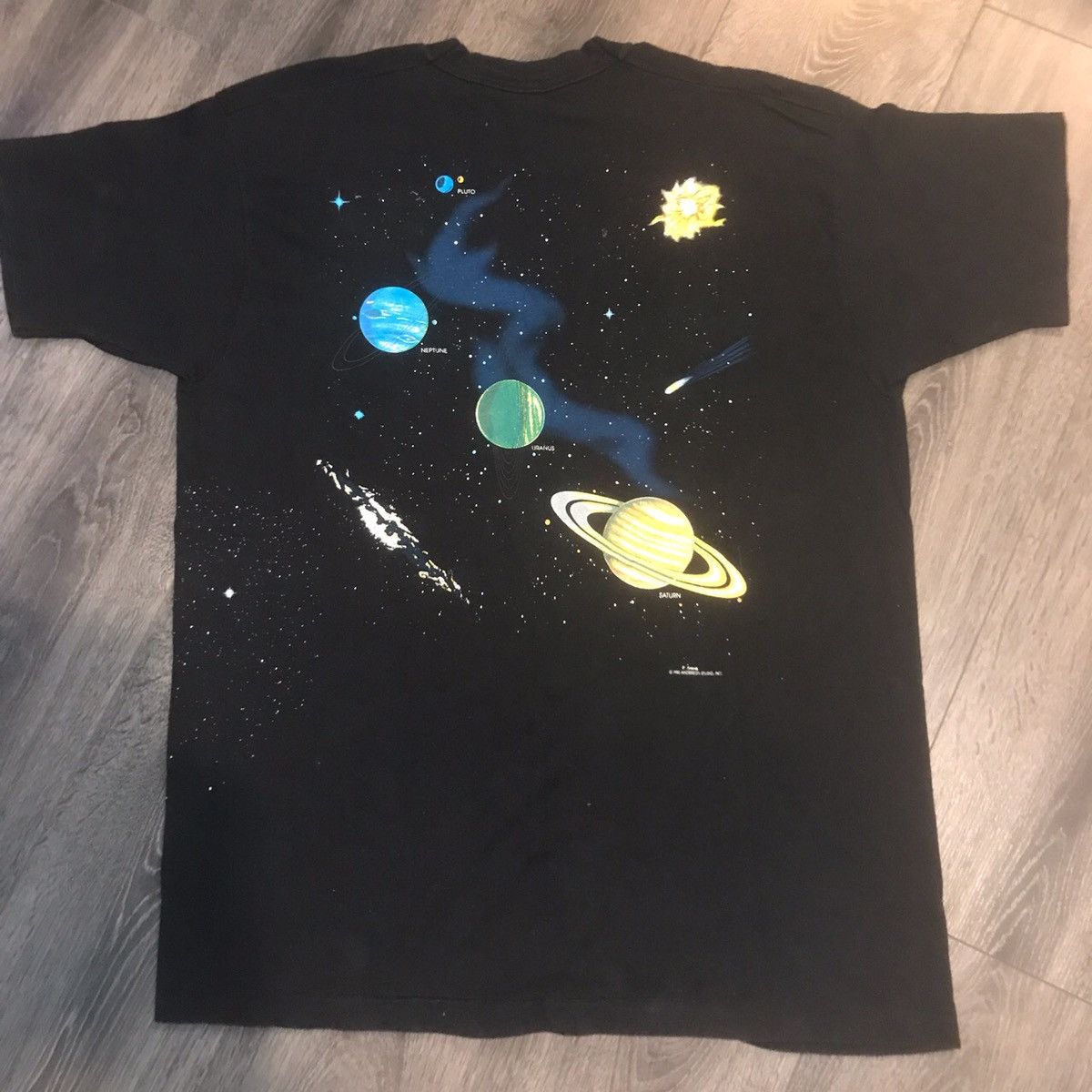 Fruit Of The Loom × Vintage VTG 1990 Double Sided “Solar System” Black Graphic T-Shirt! Size US XL / EU 56 / 4 - 3 Thumbnail