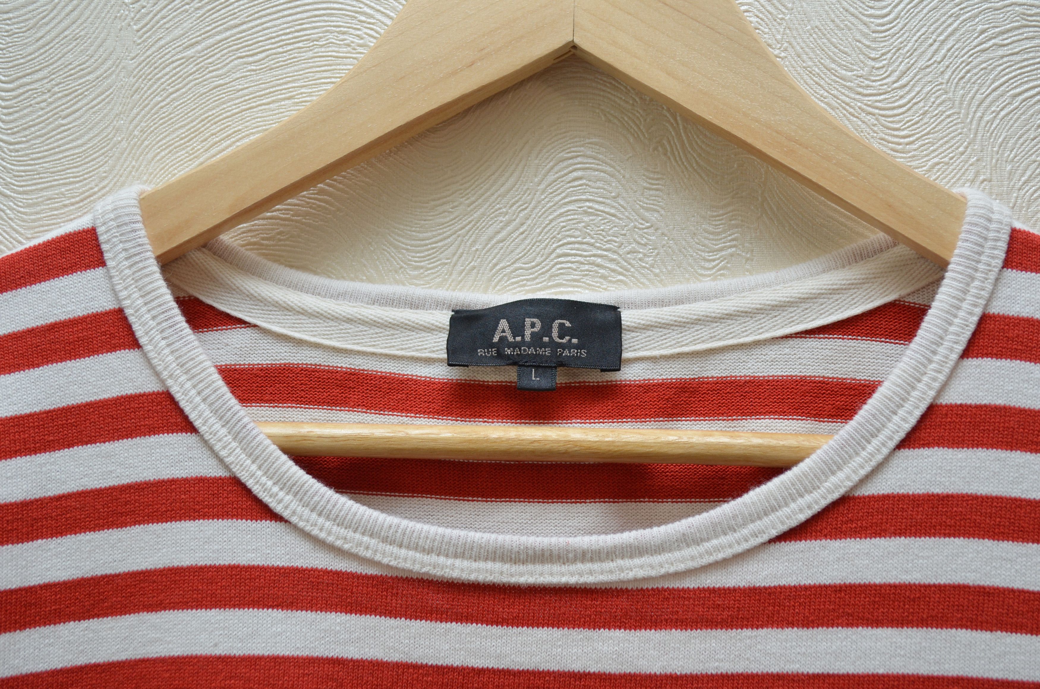 A.P.C. A.P.C Red White Striped Sweatshirt Logo Size L Size L / US 10 / IT 46 - 6 Thumbnail