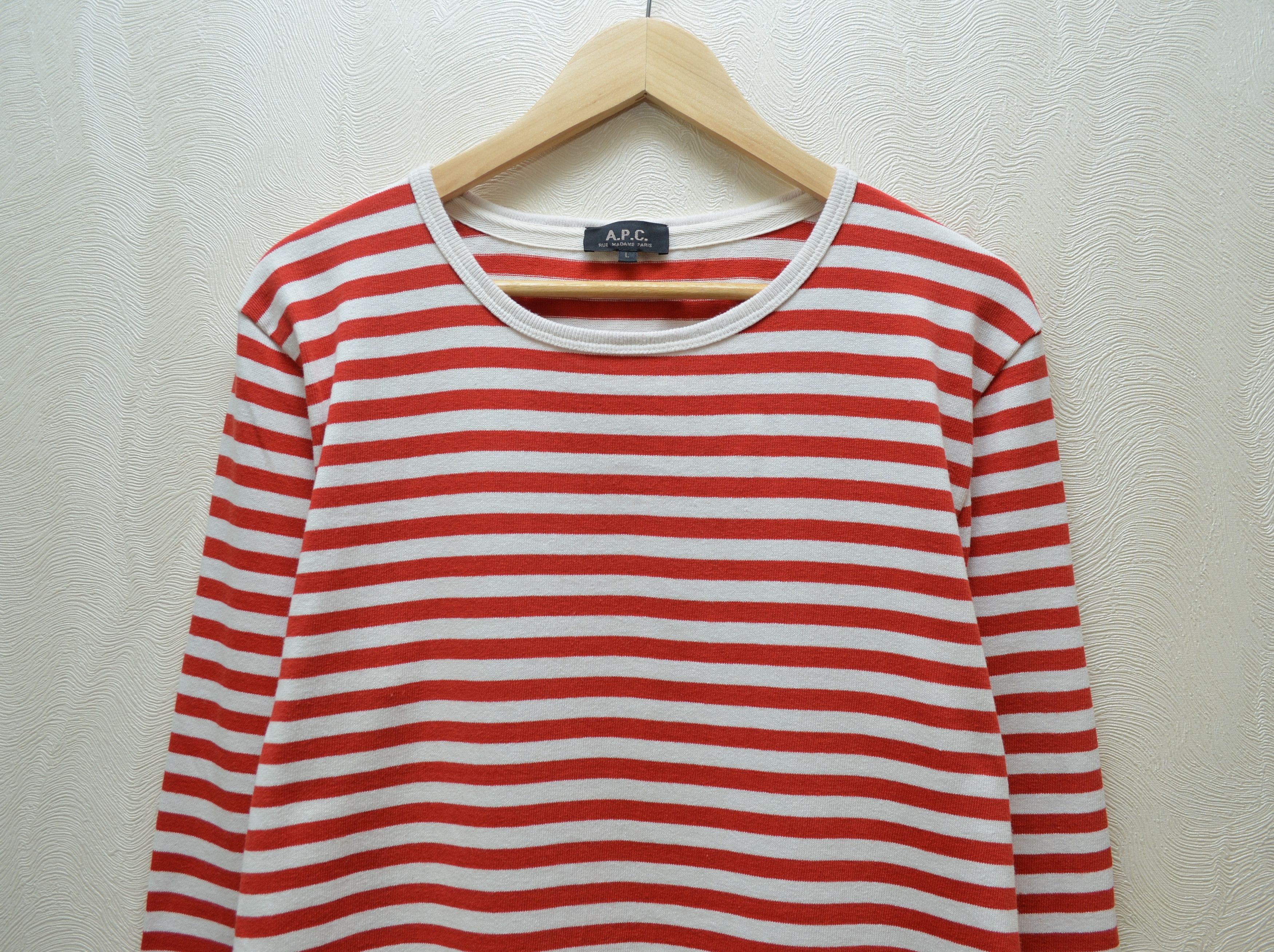 A.P.C. A.P.C Red White Striped Sweatshirt Logo Size L Size L / US 10 / IT 46 - 2 Thumbnail
