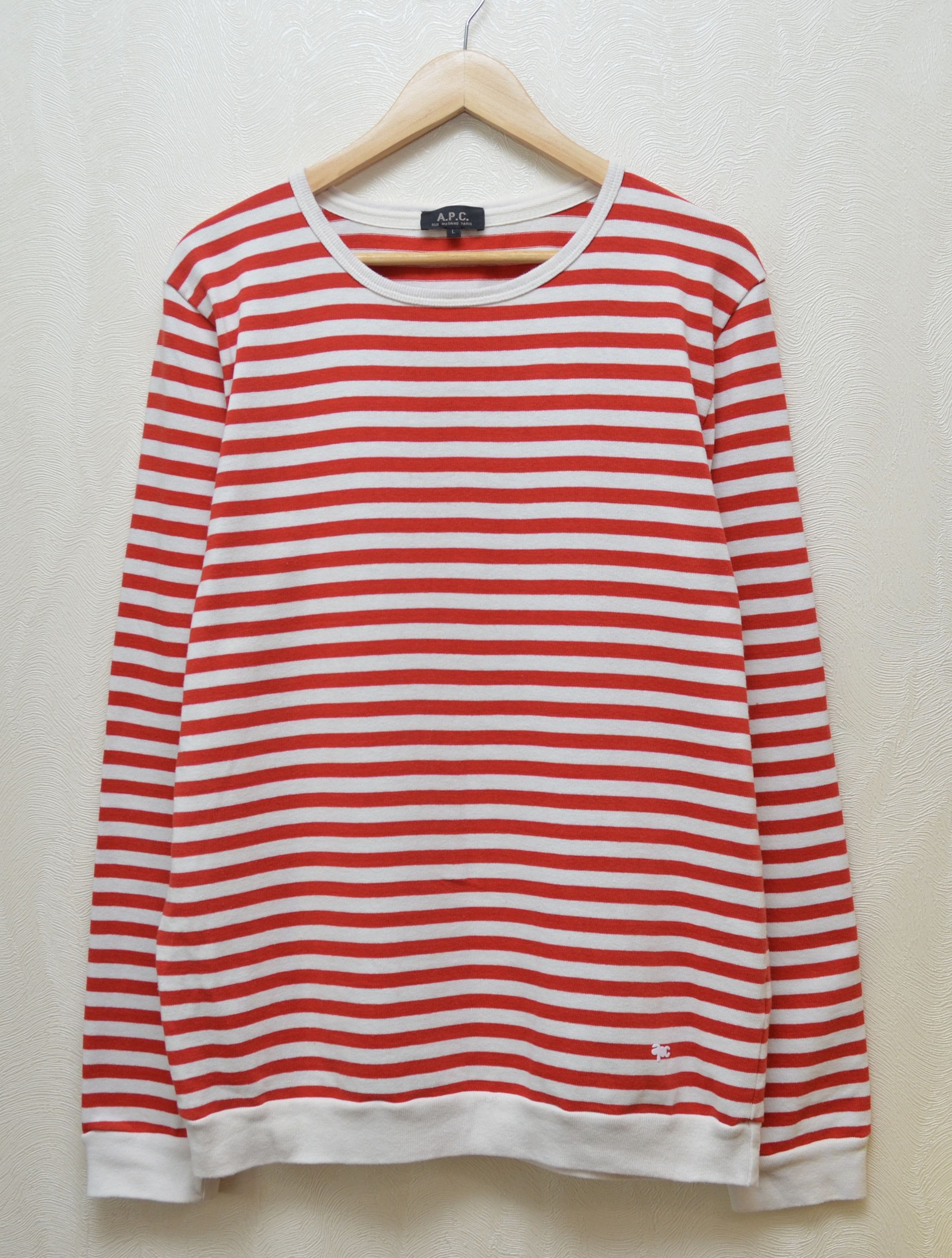 A.P.C. A.P.C Red White Striped Sweatshirt Logo Size L Size L / US 10 / IT 46 - 1 Thumbnail