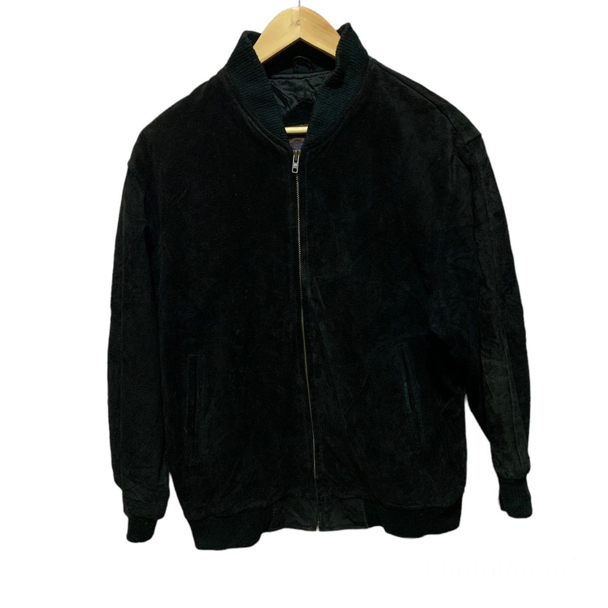image of Bomber Jacket x Leather Jacket Vintage Sub Urban Style Schott Suede Jacket in Black (Size Large)