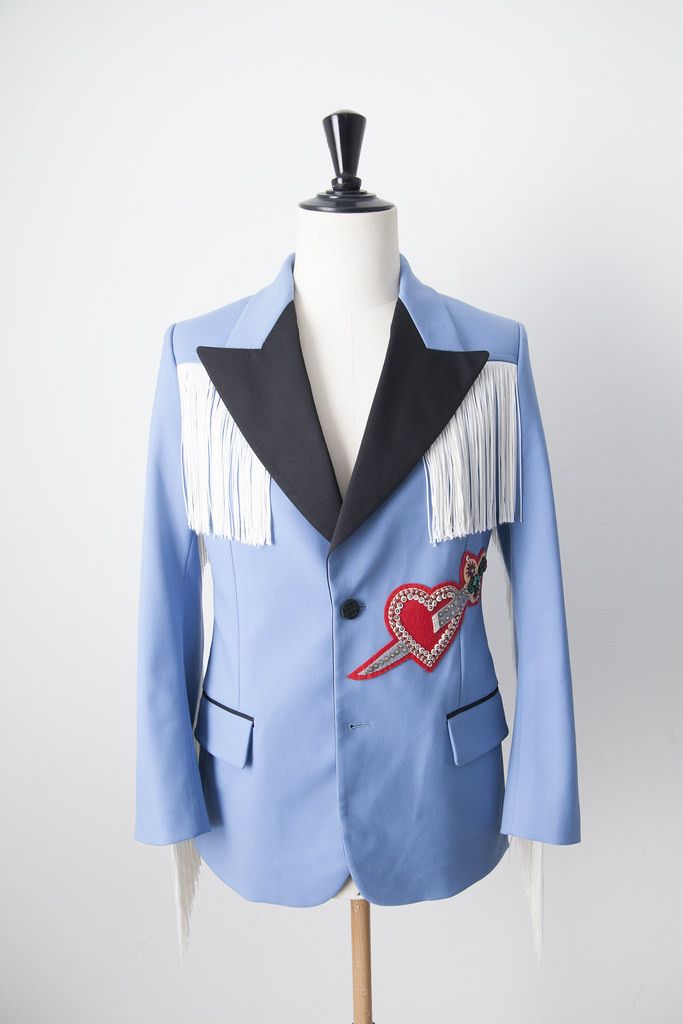 image of Gucci Aw16 Rodeo Tuxedo Embroidered Jacket in Blue, Men's (Size 44R)