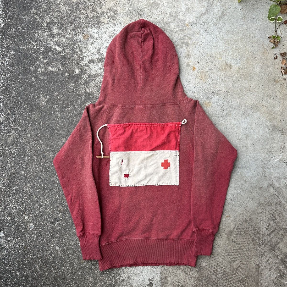 image of Kapital Alpine Red Cross Signal Flag Sun Fade Hoodie, Men's (Size Small)