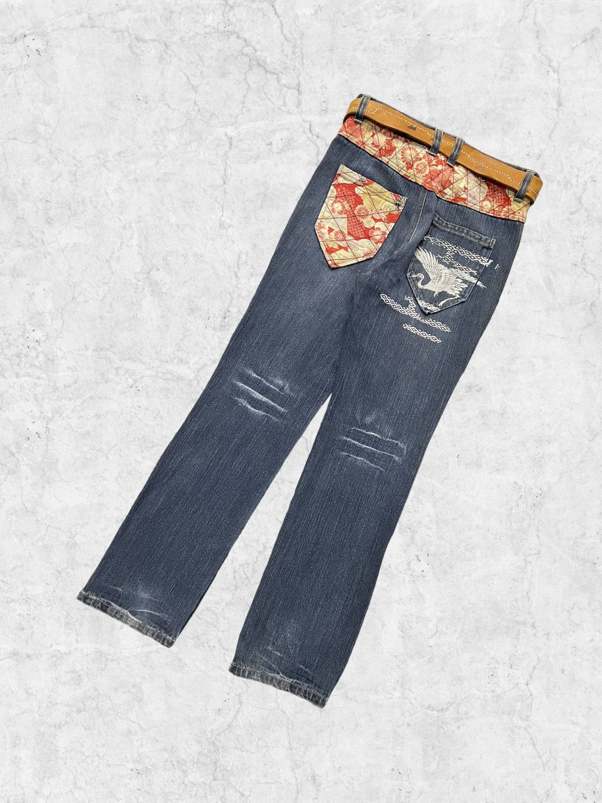 Japanese Brand × Vintage Vintage Karakuri Printed Jeans With Solid Leather Belt Size US 30 / EU 46 - 4 Thumbnail