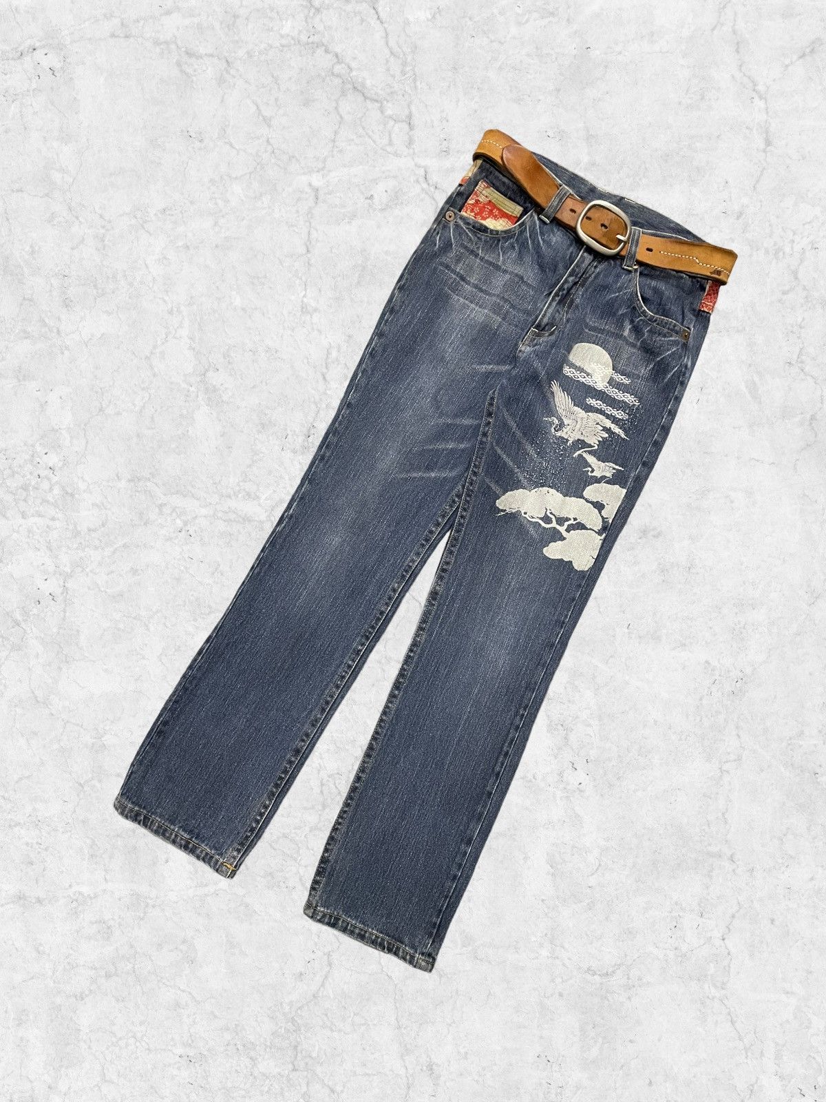 Japanese Brand × Vintage Vintage Karakuri Printed Jeans With Solid Leather Belt Size US 30 / EU 46 - 9 Thumbnail
