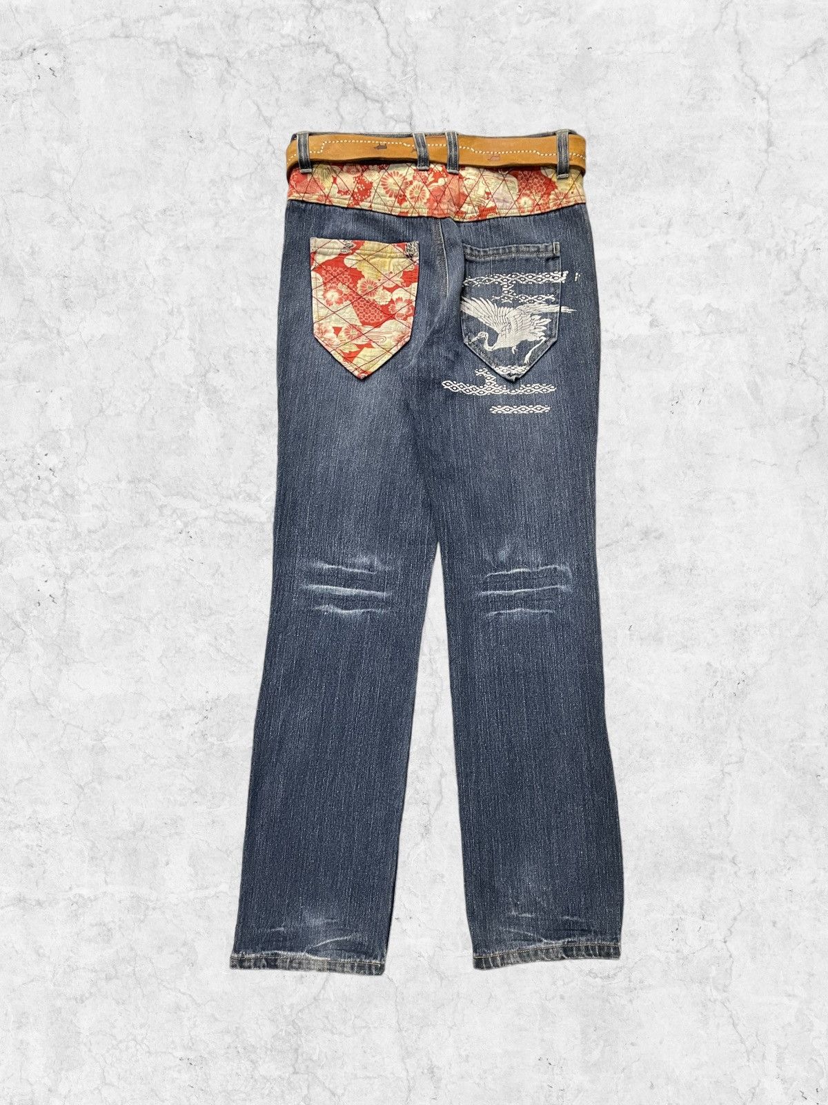 Japanese Brand × Vintage Vintage Karakuri Printed Jeans With Solid Leather Belt Size US 30 / EU 46 - 1 Thumbnail