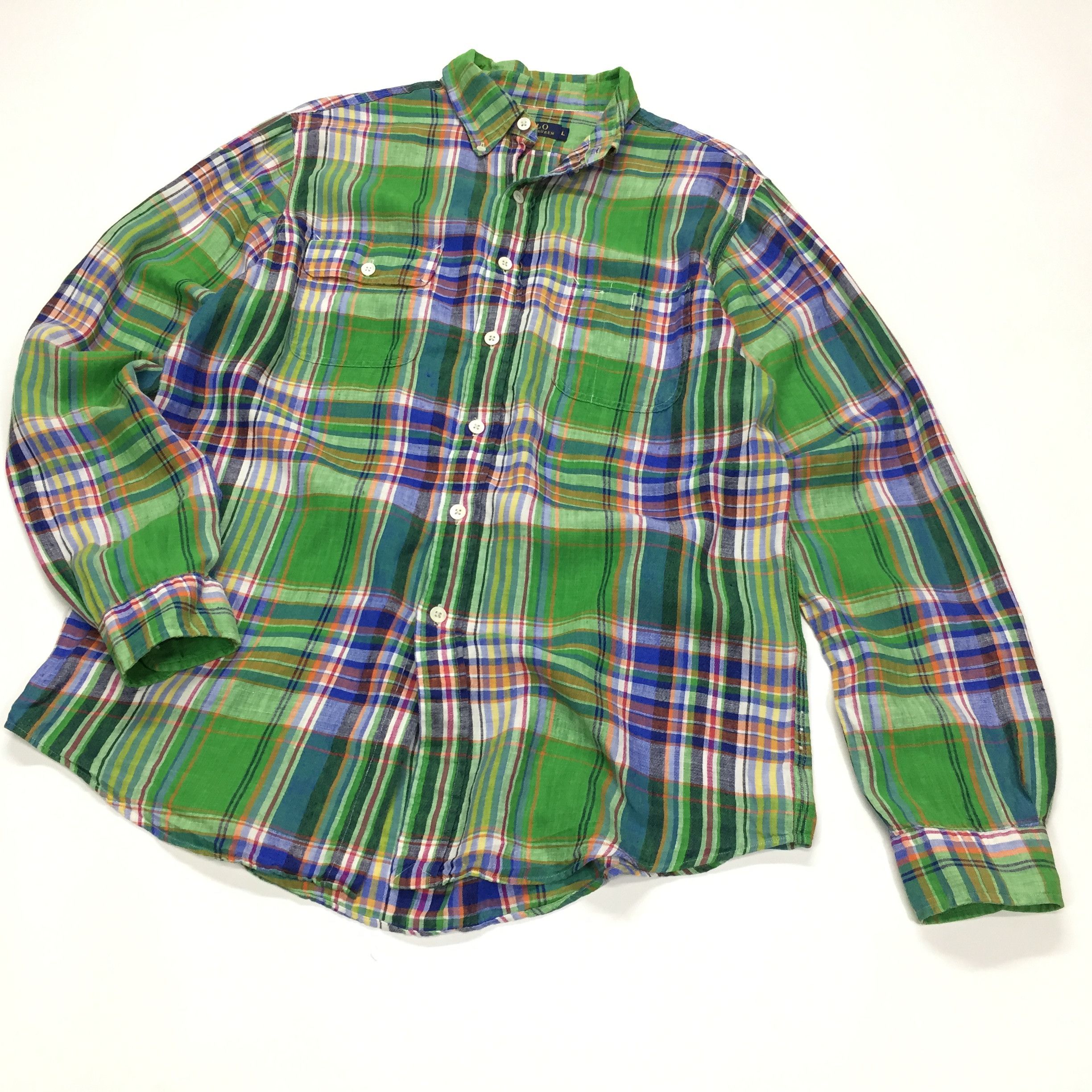 Polo Ralph Lauren × Ralph Lauren Ralph Lauren Plaid Color Block Linen Shirt Size US L / EU 52-54 / 3 - 3 Thumbnail