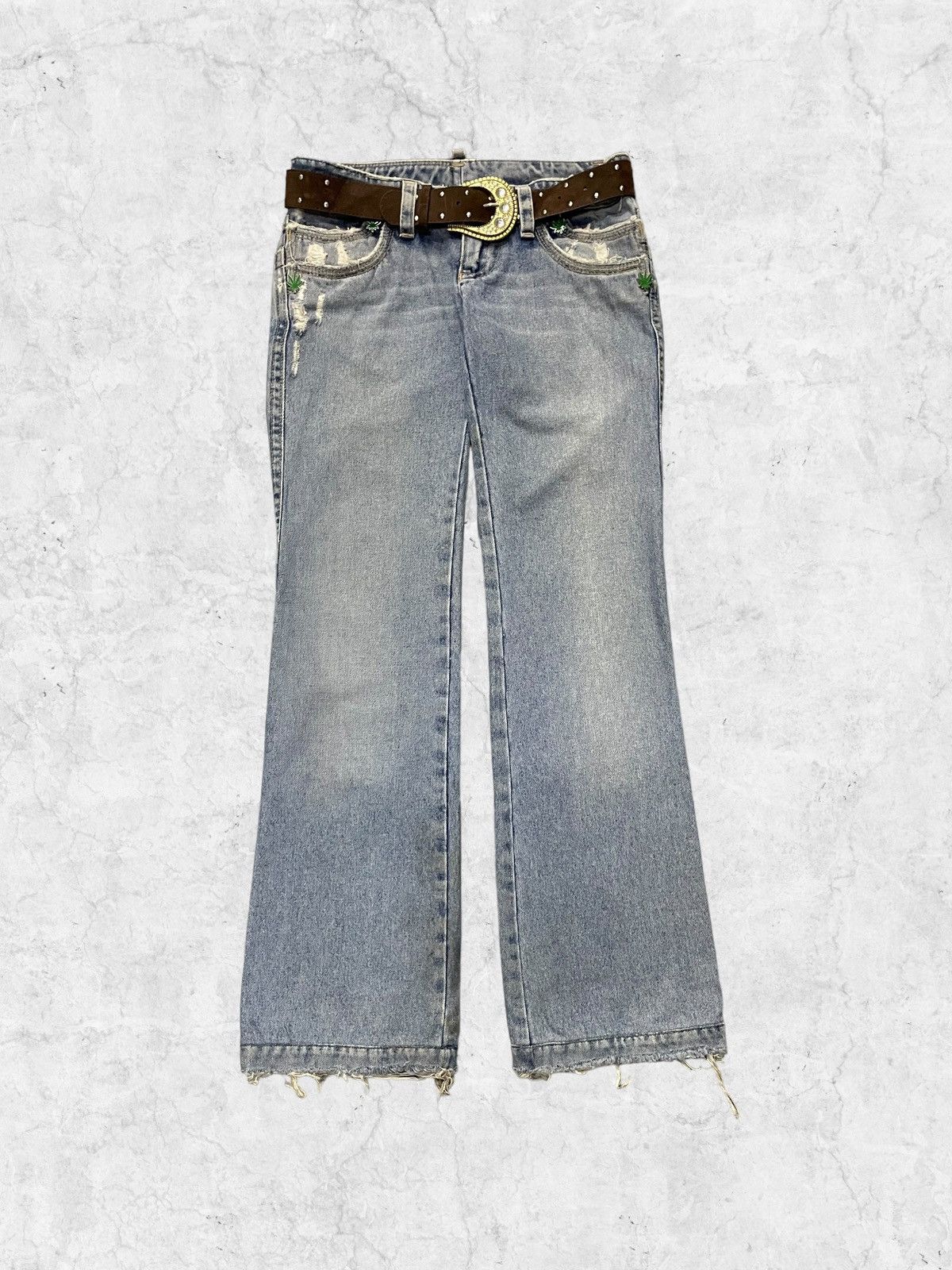 Dsquared2 × Vintage Designer Dsquared2 420 Rolling Paper Denim With Leather Belt Size US 30 / EU 46 - 1 Thumbnail