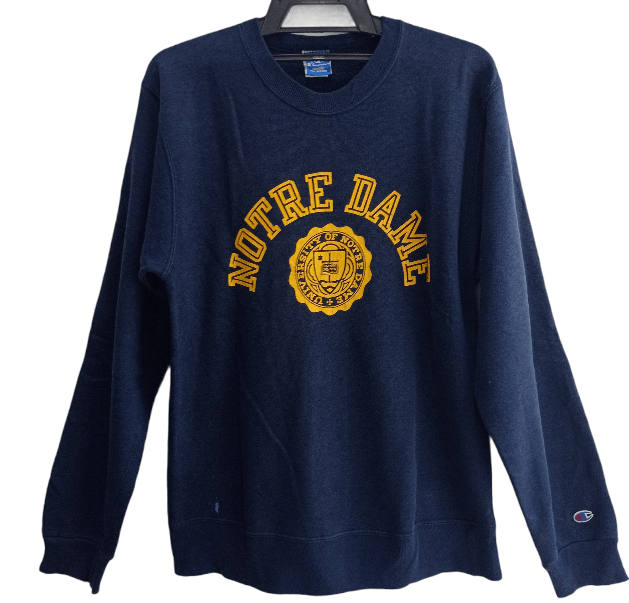 image of Archival Clothing x Champion Vintage Champion Notre Dame Sweatshirts in Blue, Men's (Size Medium)