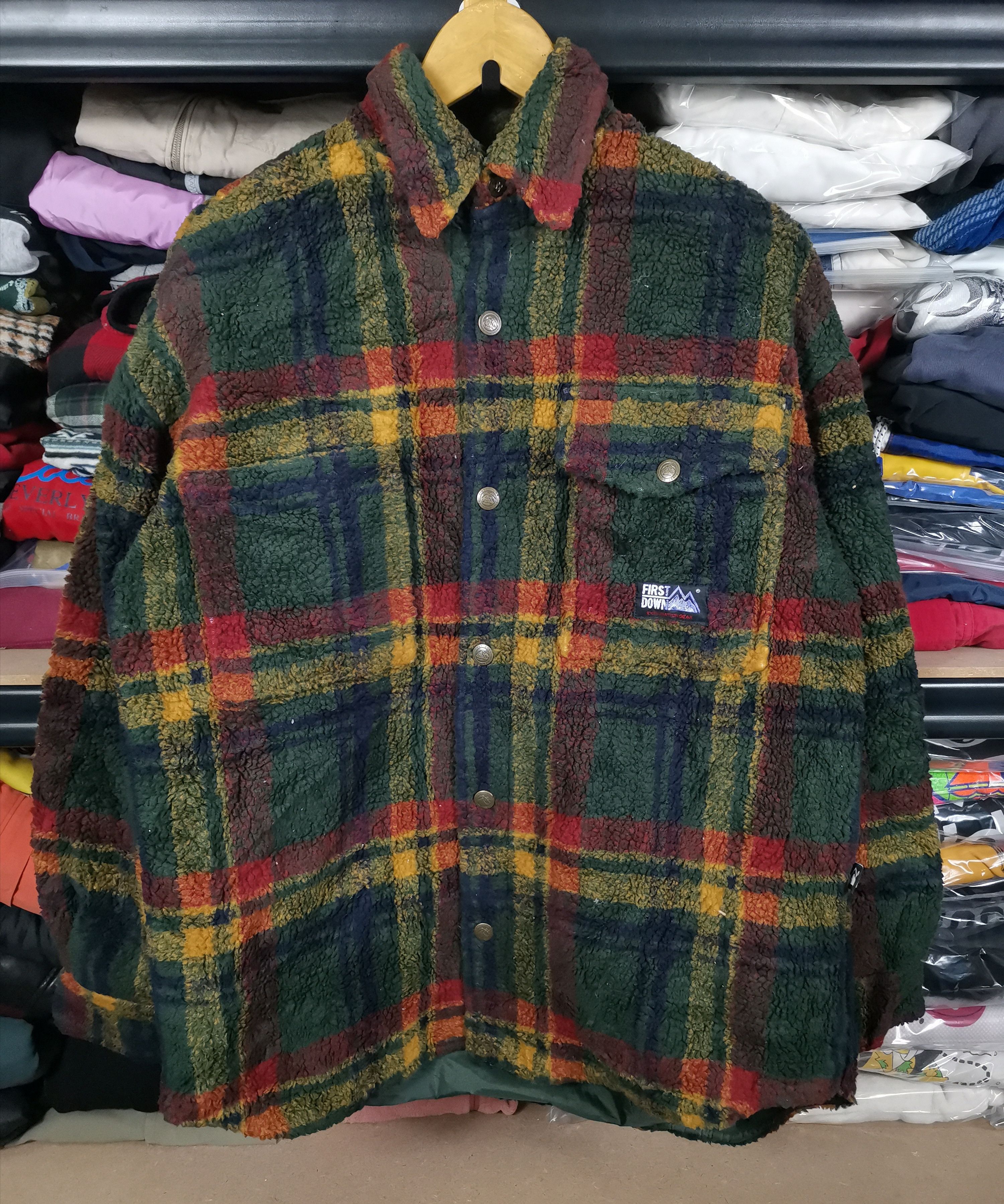 Japanese Brand Vintage First Down Plaid Sherpa Jacket Size US M / EU 48-50 / 2 - 1 Thumbnail