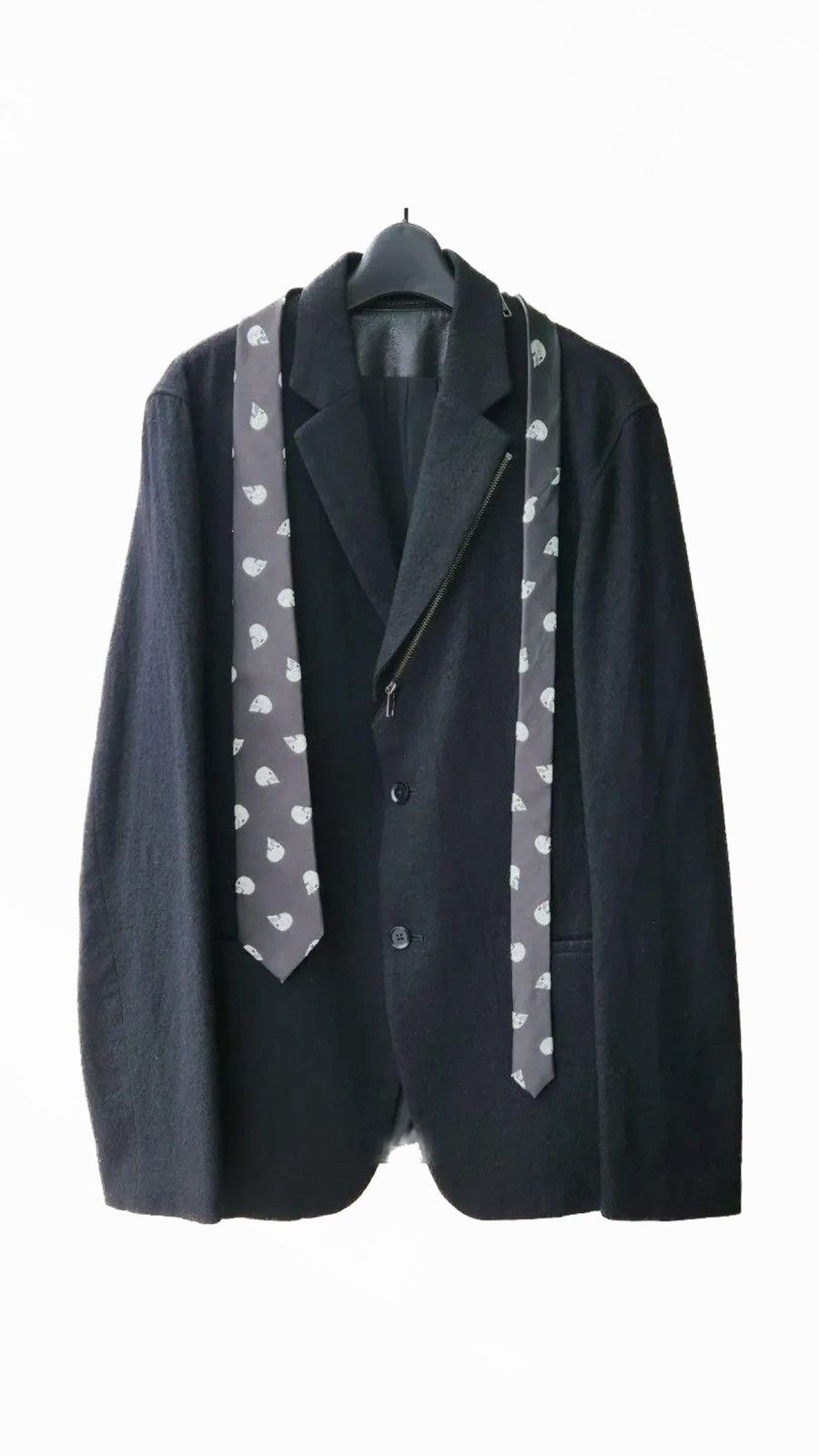 image of Yohji Yamamoto 14Aw Zip Blazer And Skull Tie in Black, Men's (Size Large)