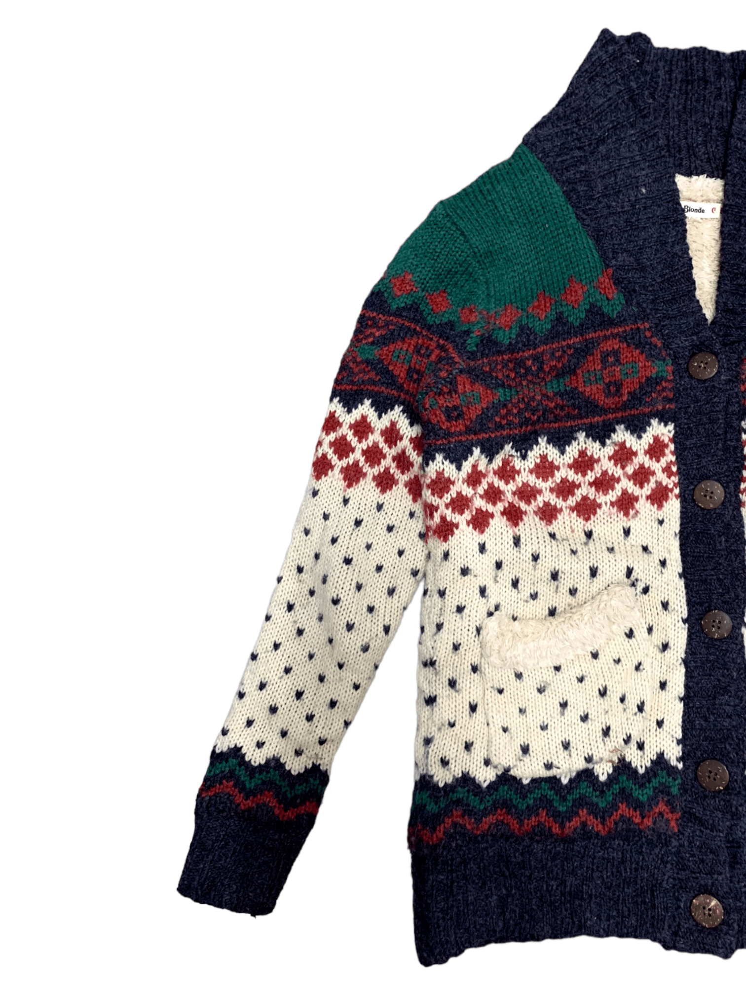 Aran Isles Knitwear × Japanese Brand Vintage Japanese Tricolour Knitted Cardigan Size M / US 6-8 / IT 42-44 - 5 Thumbnail