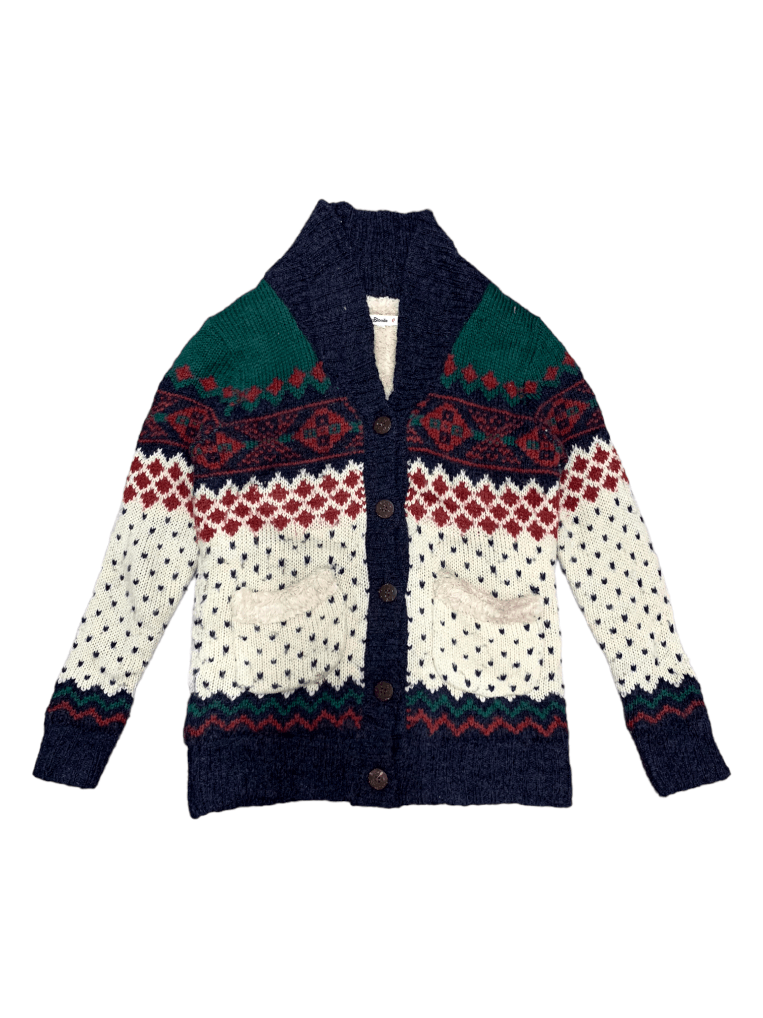Aran Isles Knitwear × Japanese Brand Vintage Japanese Tricolour Knitted Cardigan Size M / US 6-8 / IT 42-44 - 1 Thumbnail