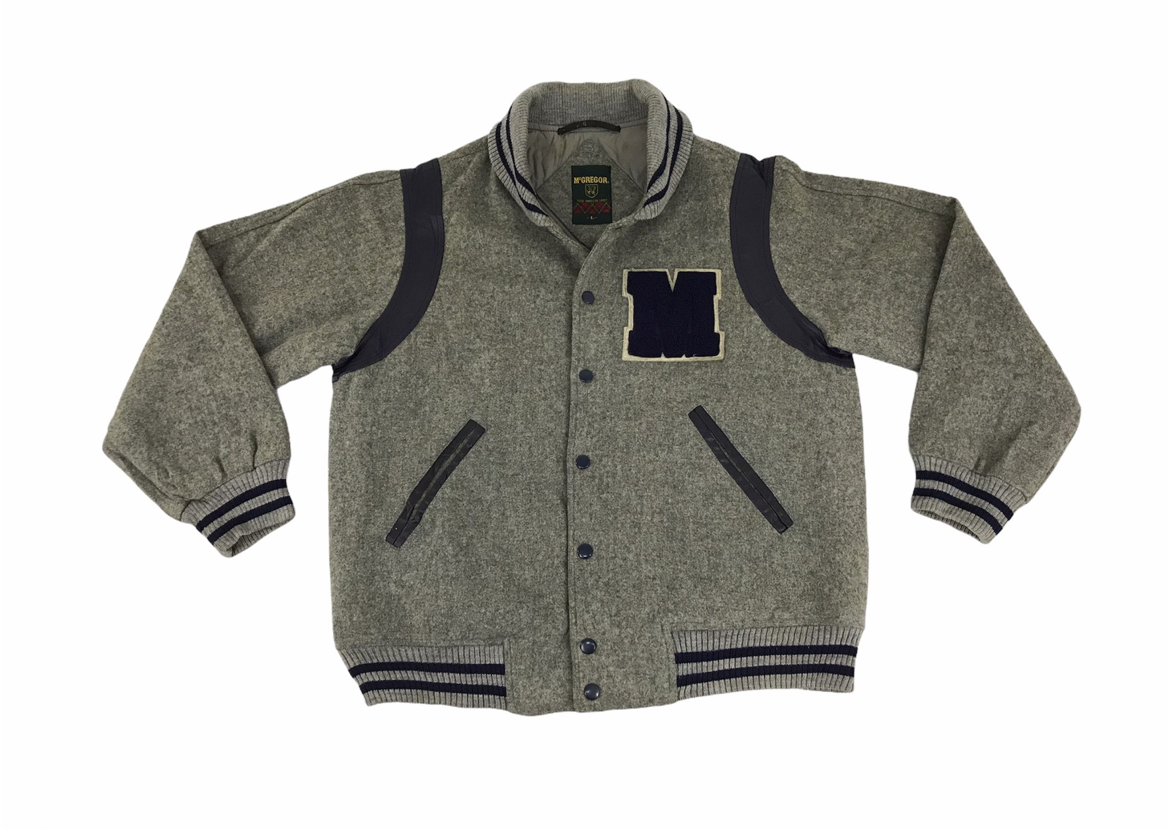 image of Vintage 90's Mcgregor American Spirit Wool Varsity Jacket in Grey, Men's (Size Large)