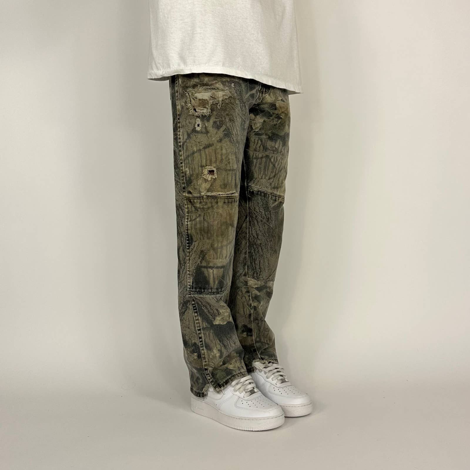 Japanese Brand Distressed Vintage 1990's Camouflage Double Knee Denim Pants Size US 34 / EU 50 - 3 Thumbnail