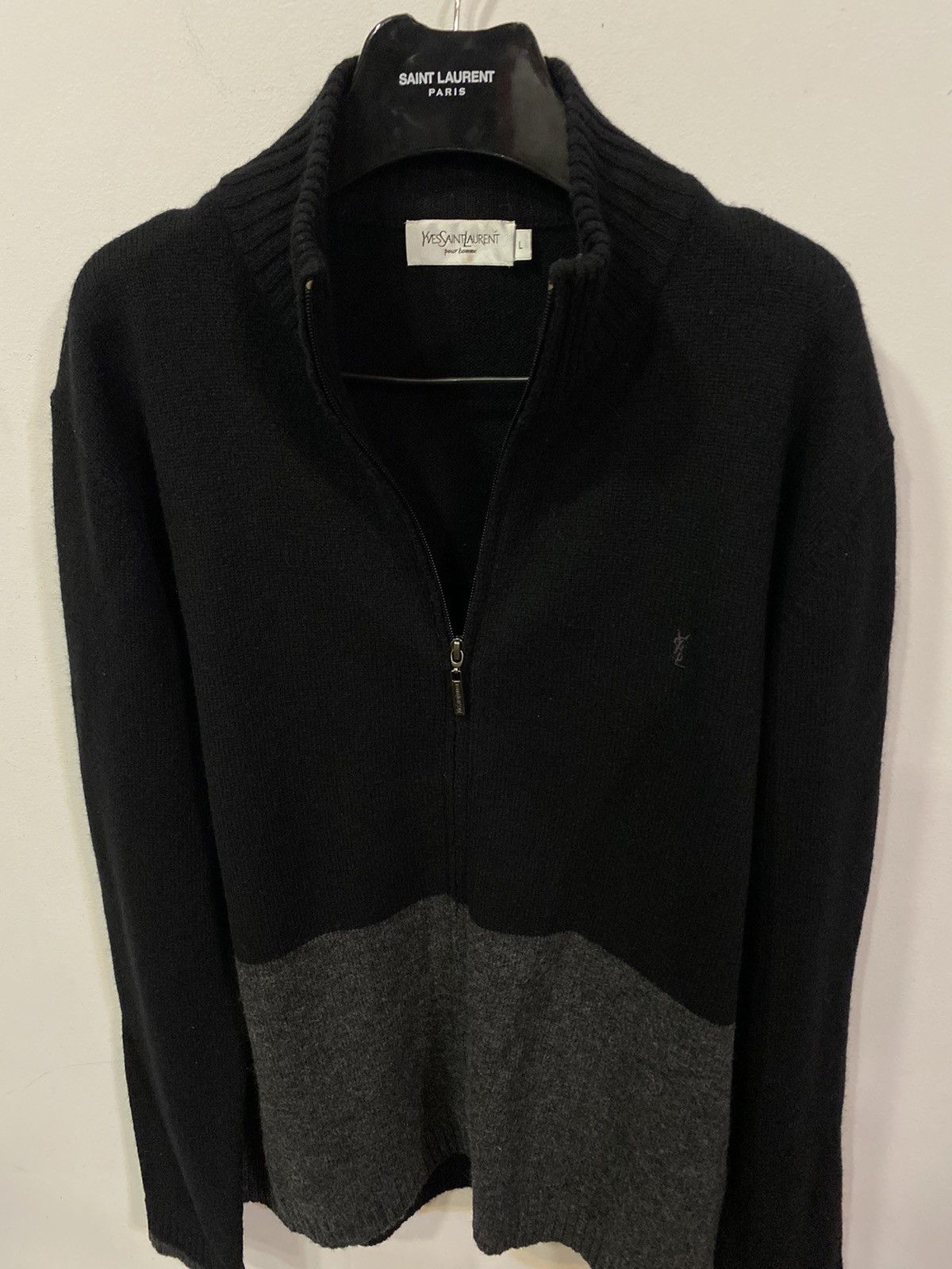 Yves Saint Laurent Black Wool YSL Sweater Soft Zip Size US L / EU 52-54 / 3 - 1 Thumbnail