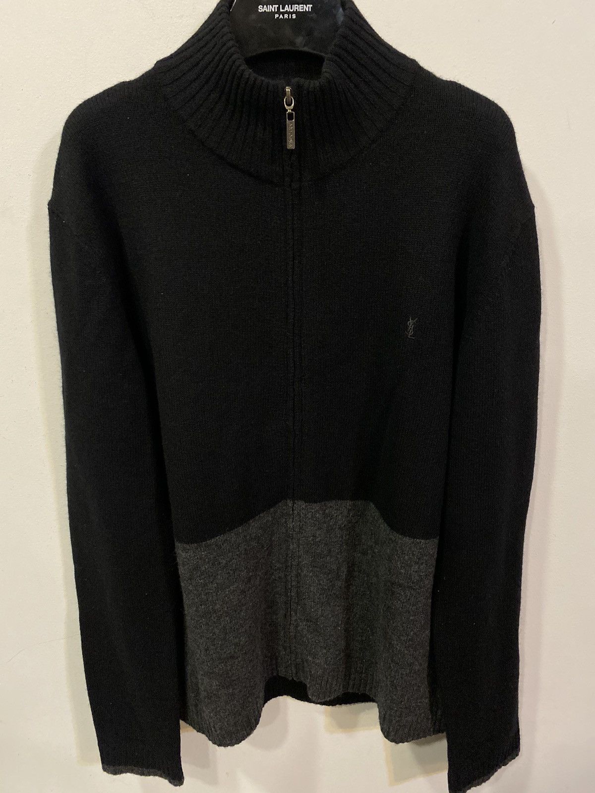 Yves Saint Laurent Black Wool YSL Sweater Soft Zip Size US L / EU 52-54 / 3 - 6 Thumbnail