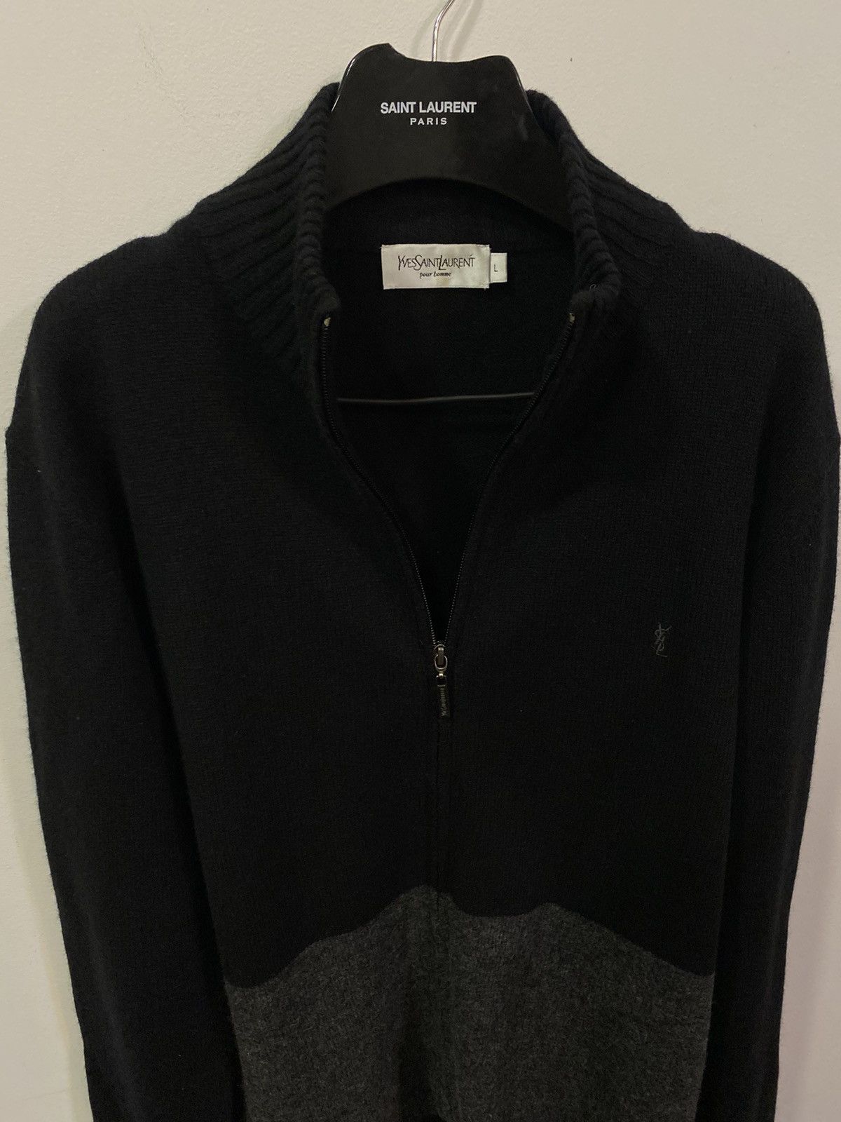 Yves Saint Laurent Black Wool YSL Sweater Soft Zip Size US L / EU 52-54 / 3 - 14 Thumbnail