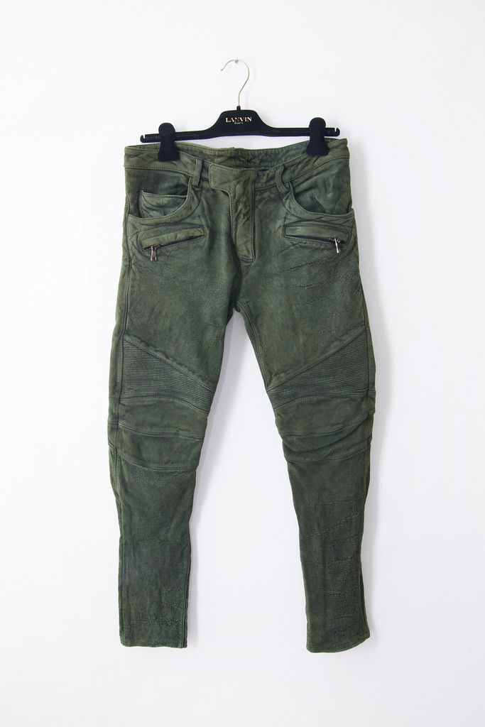 AW12 green leather biker pants