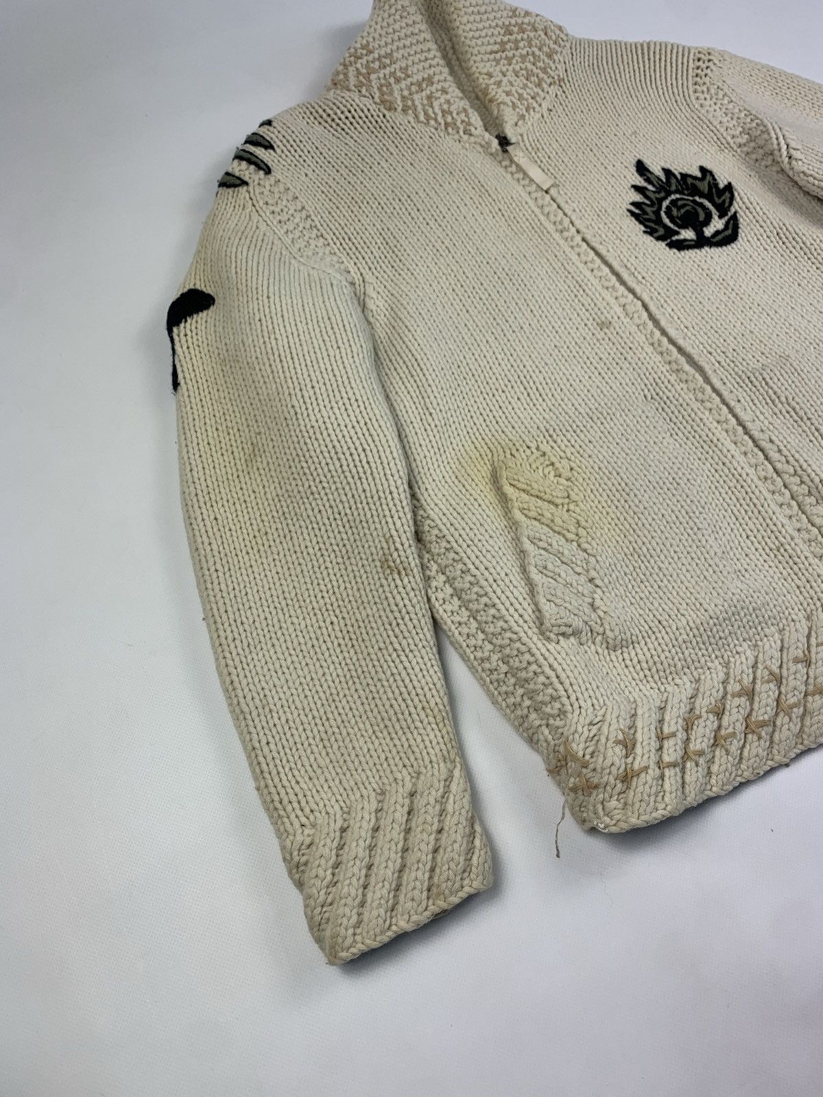 Japanese Brand × Maharishi × Vintage !Rare! Maharishi big dragon logo hand knit cardigan sweater Size US L / EU 52-54 / 3 - 5 Thumbnail