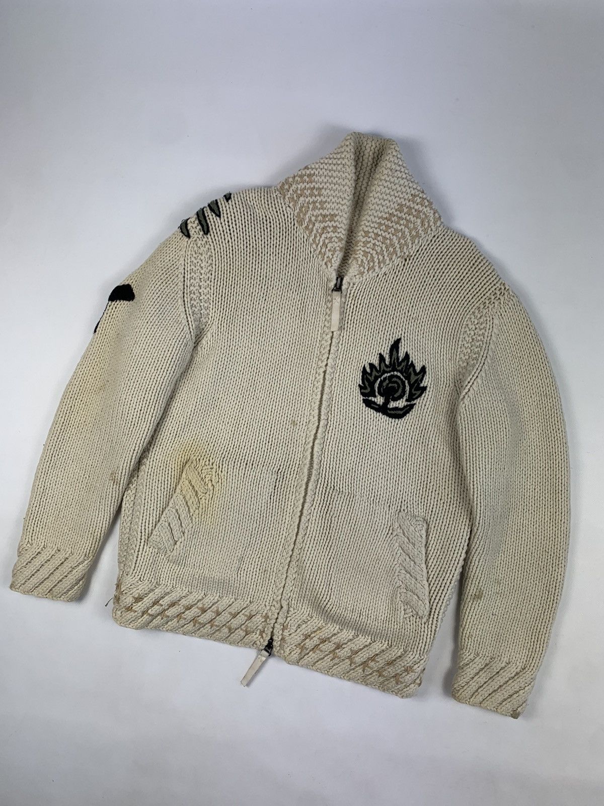 Japanese Brand × Maharishi × Vintage !Rare! Maharishi big dragon logo hand knit cardigan sweater Size US L / EU 52-54 / 3 - 1 Thumbnail