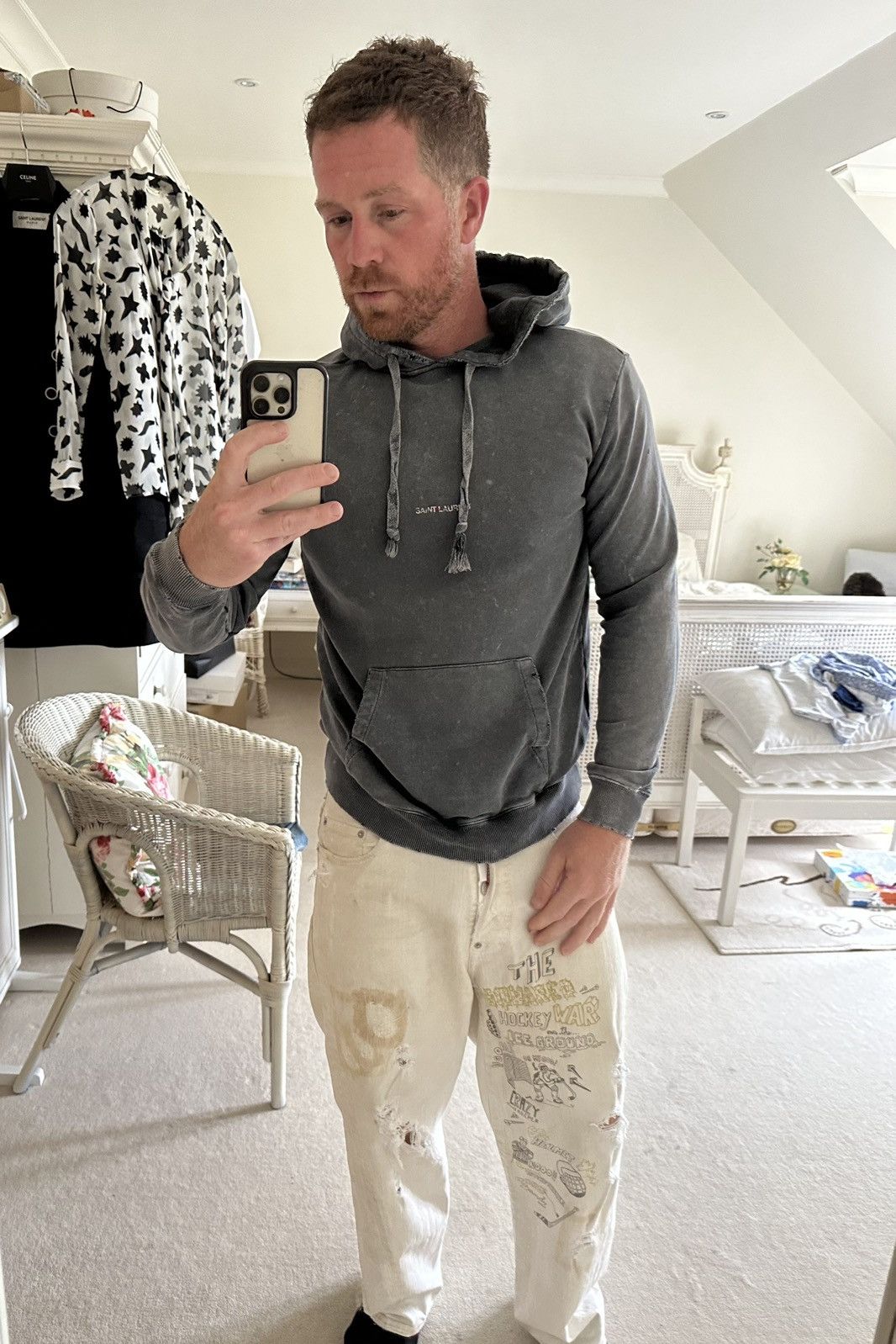 Saint Laurent Paris $890 Saint Laurent acid wash grey Rive Gauche logo hoodie Size US S / EU 44-46 / 1 - 10 Thumbnail