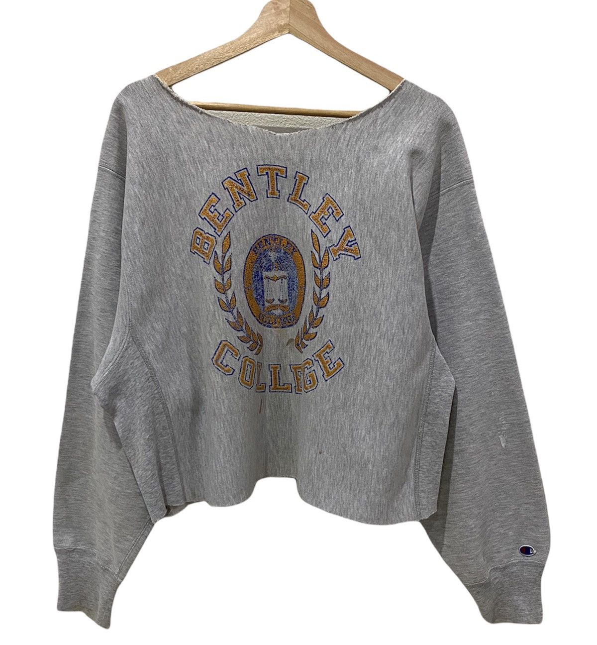 Champion VTG CHAMPION BENTLEY COLLEGE DISTRESS CUT CROPPED SWEATSHIRT Size US M / EU 48-50 / 2 - 1 Thumbnail