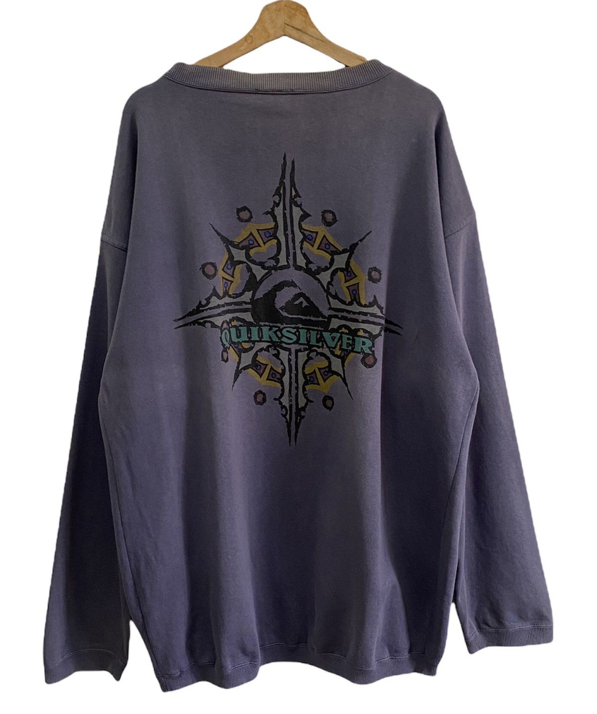 image of Made In USA x Quiksilver Oversized Sun Faded Logo Design Sweatshirt in Purple, Men's (Size Large)