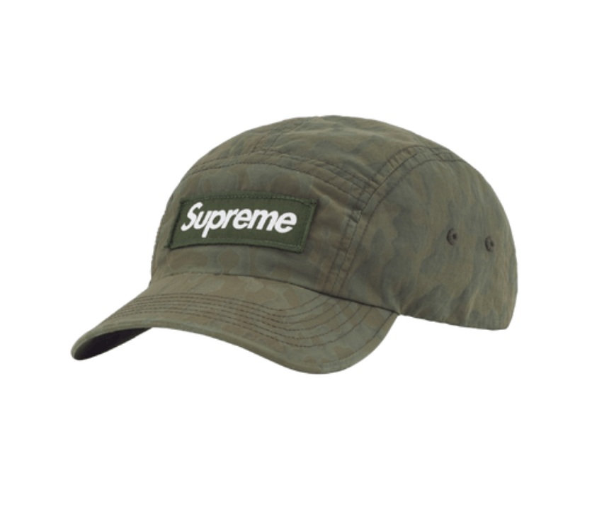 image of Hypebeast x Supreme Overdyed Camo Nylon Camp Cap Green, Men's