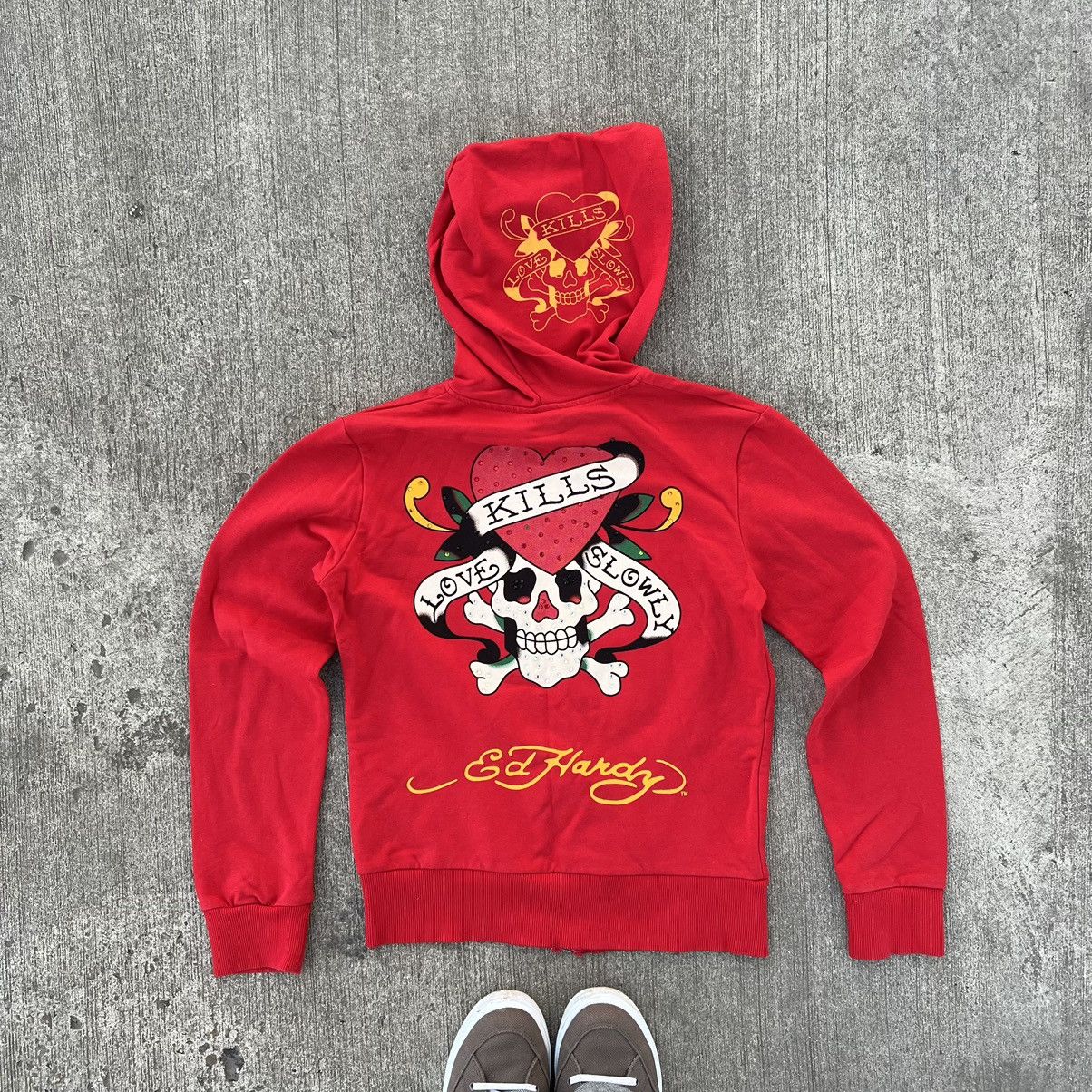 image of Christian Audigier x Ed Hardy Vintage Ed Hardy Hoodie in Red, Men's (Size Small)