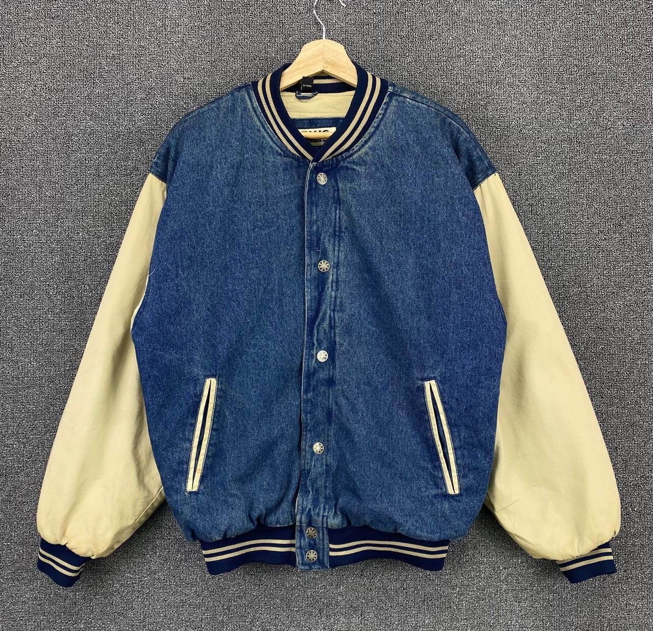 image of Denim Jacket x Varsity Jacket Vintage Falls Creek Denim Varsity Jacket, Men's (Size Small)