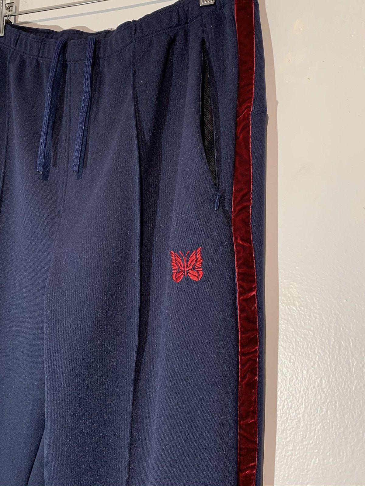 Needles Needles Navy Polyester Velvet Trim Long Track Pants Size US 32 / EU 48 - 3 Thumbnail