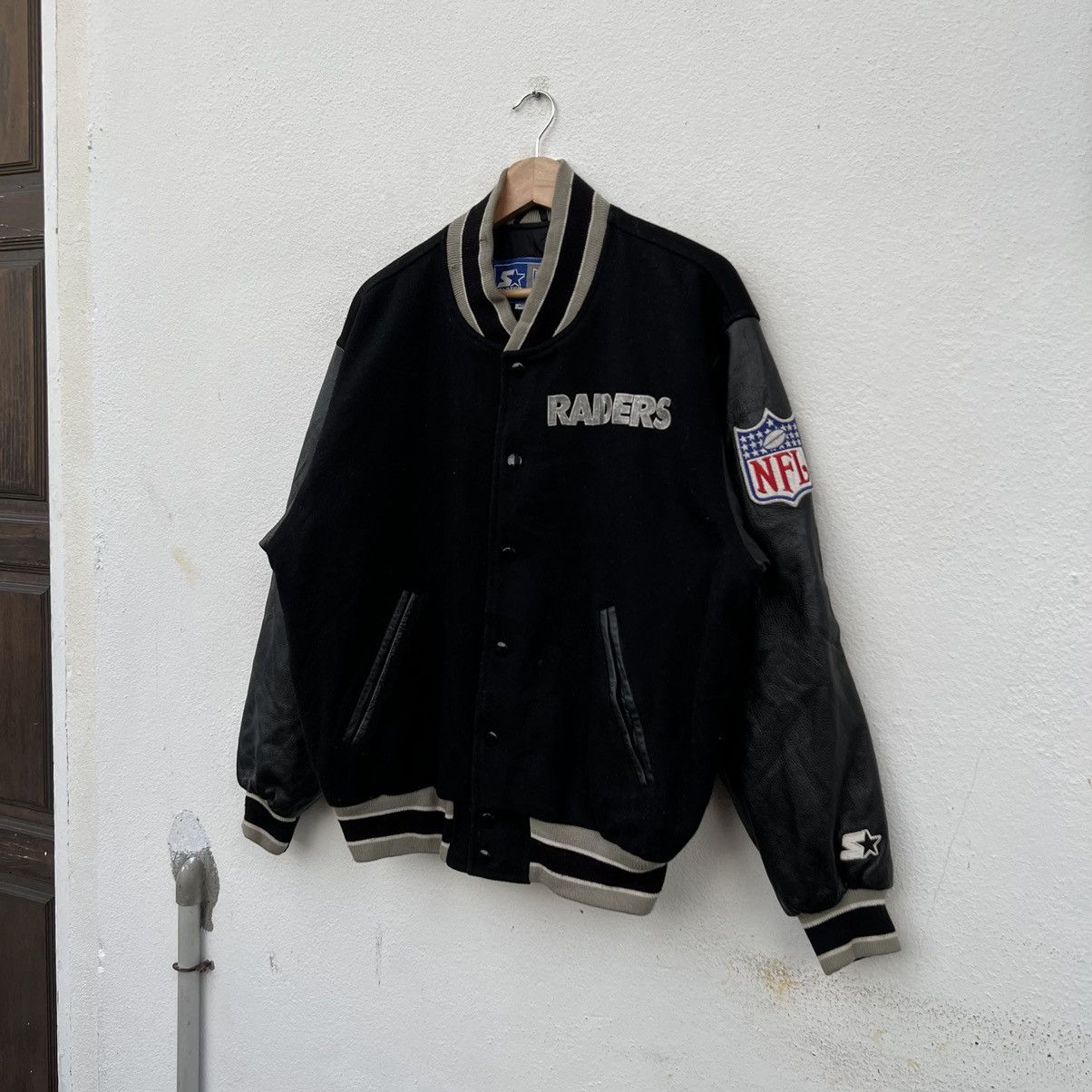 Leather VINTAGE VARSITY JACKET LEATHER HANDLING RAIDERS BIG LOGO Size US M / EU 48-50 / 2 - 3 Thumbnail