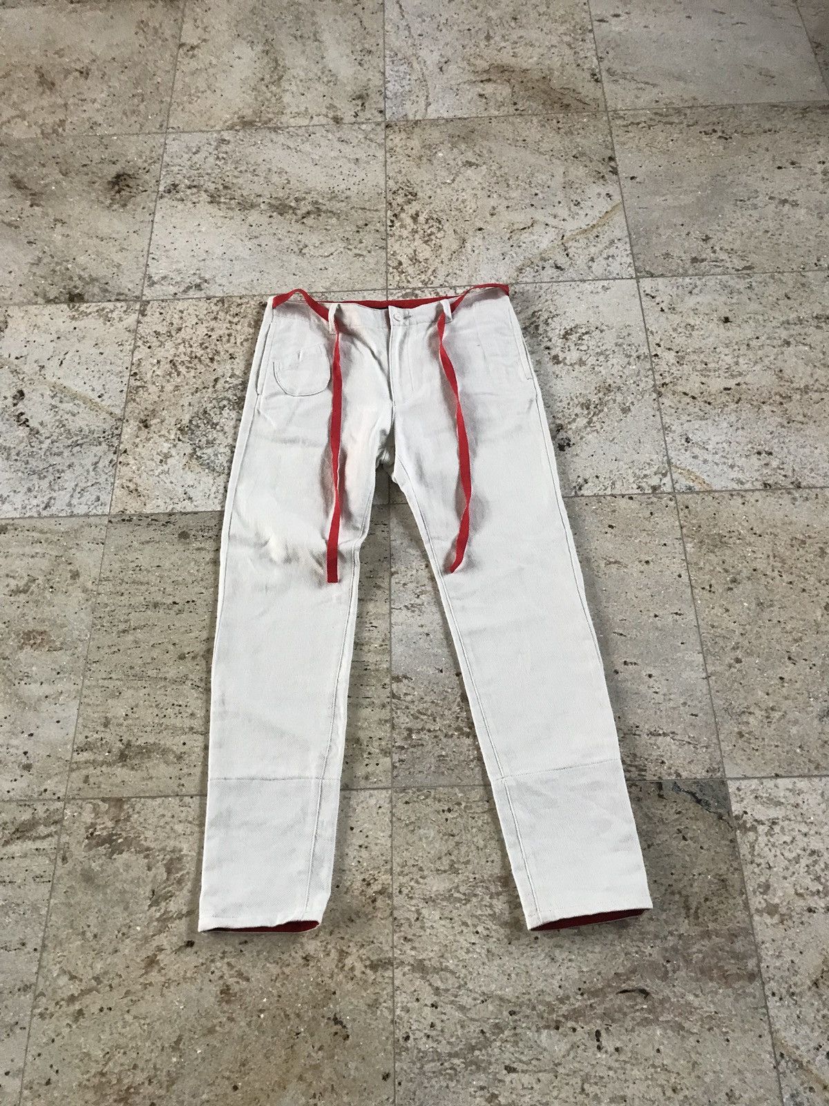 image of Undercover Casual Ecru Pants With Red Rope Belt, Men's (Size 36)