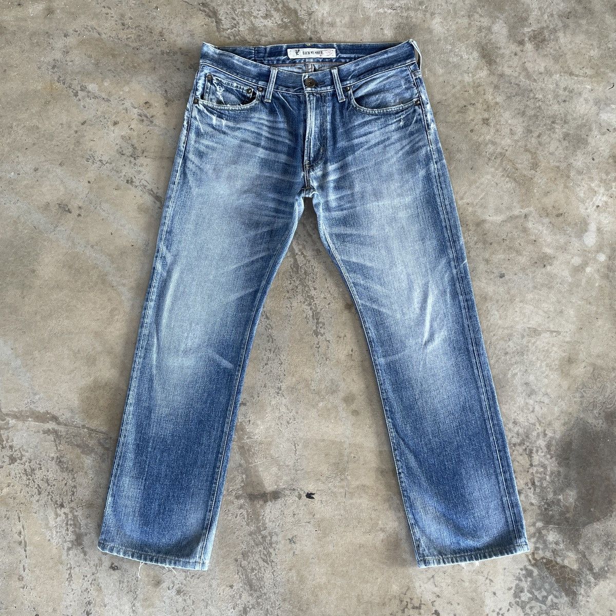image of Numbers x Vintage W32X29 Vintage Back Number Faded Denim Jeans Pants in Faded Blue, Men's