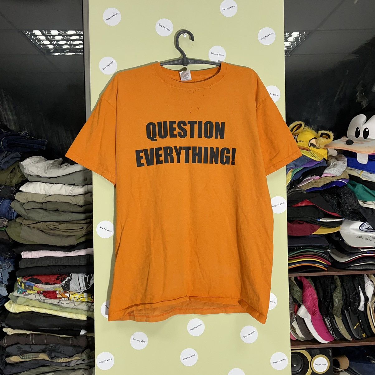 image of Y2K Adult “ Questions Everything” Humor Tee in Orange, Men's (Size XL)