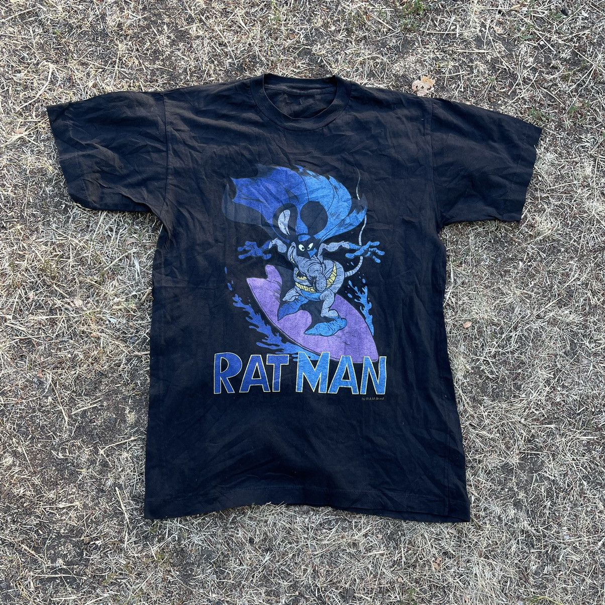 image of 90's Adult “ Ratman” Film Movie Humor Tee Streetwear in Black, Men's (Size Medium)