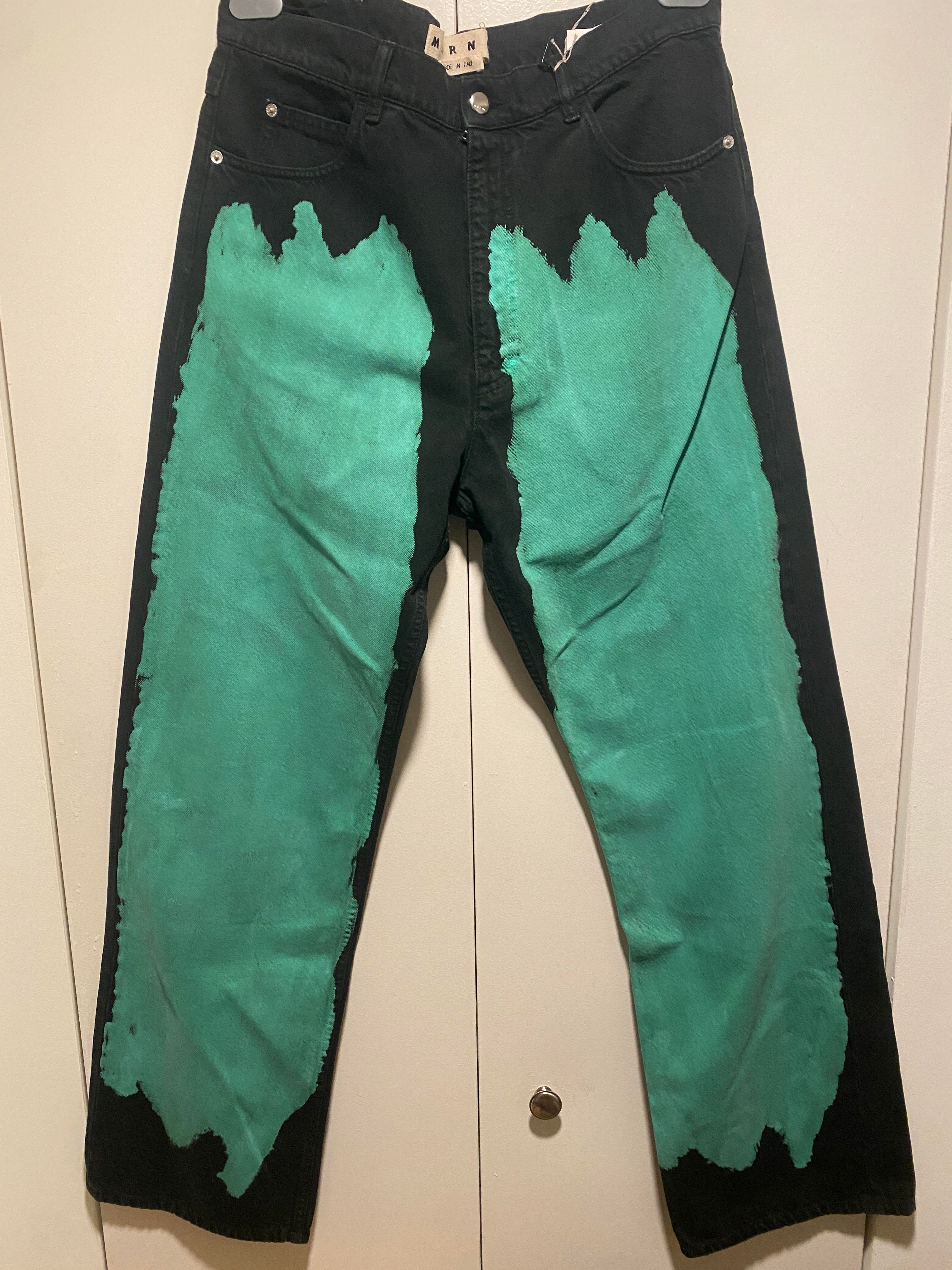 Pre-owned Marni Bleach Dyed Straight Leg Jeans Size 34 In Black Green