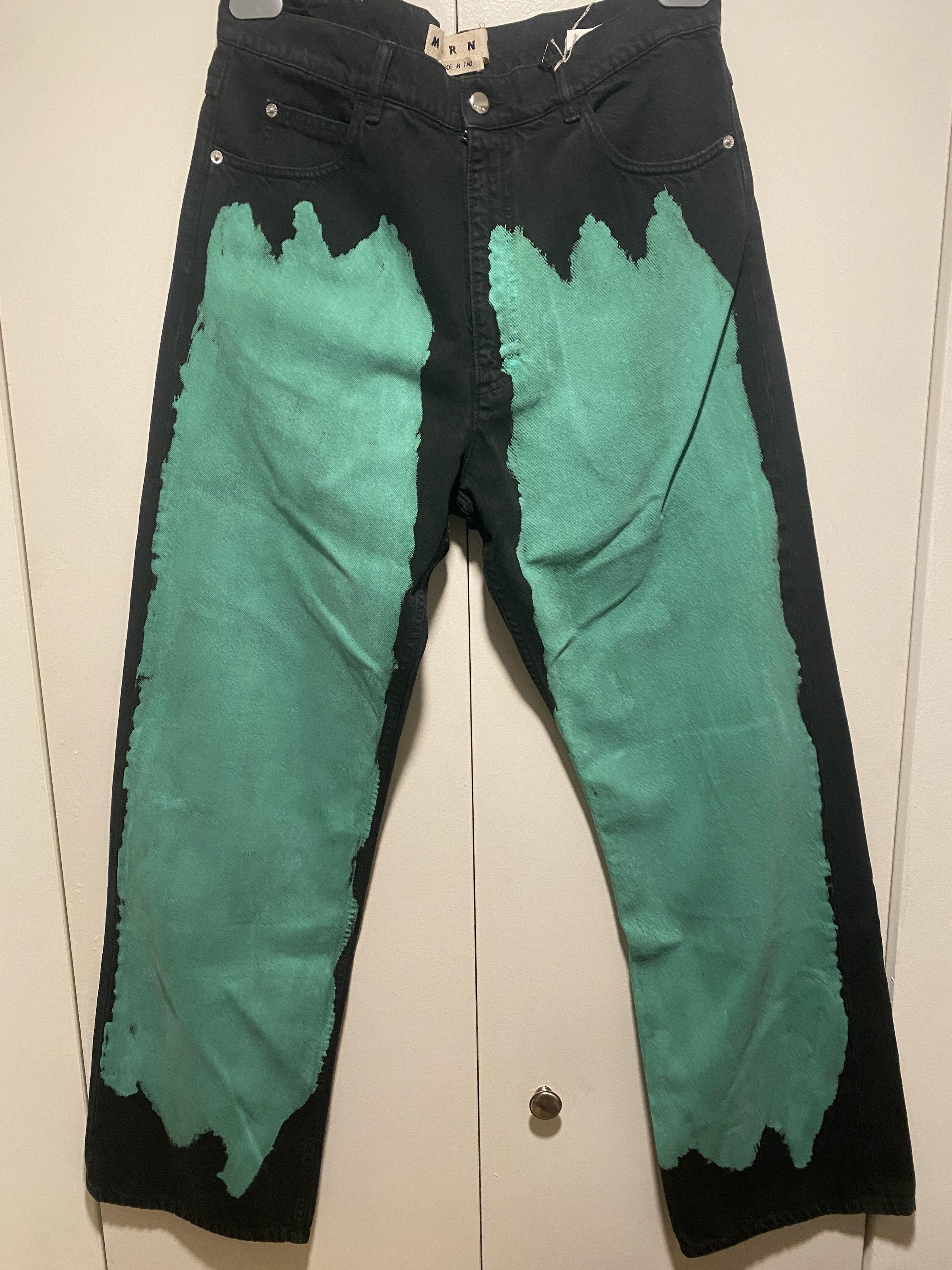image of Marni Bleach Dyed Straight Leg Jeans Size 34 in Black Green, Men's