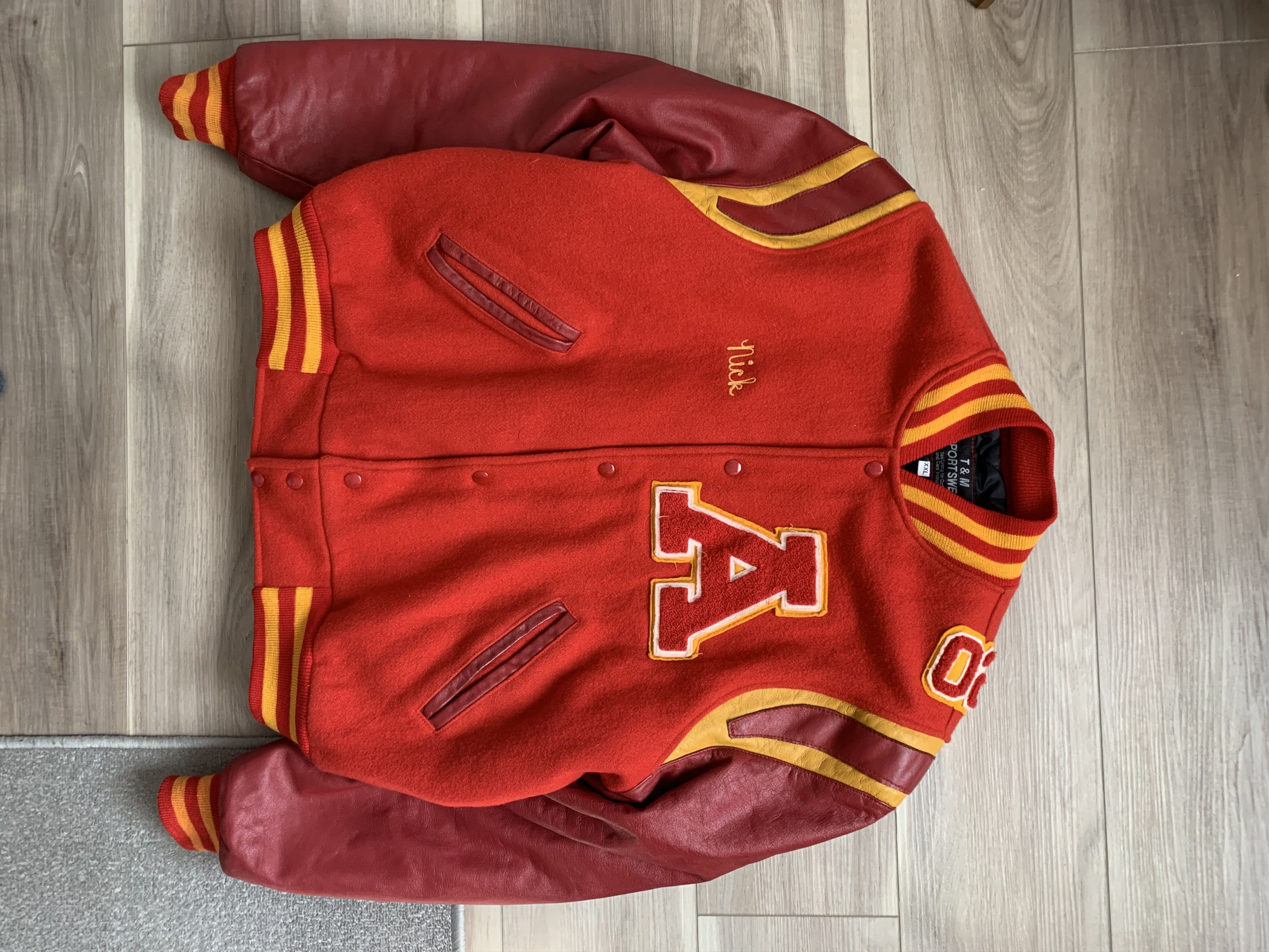 2002 WOOL & LEATHER VARSITY JACKET / EMBROIDERED PATCHES