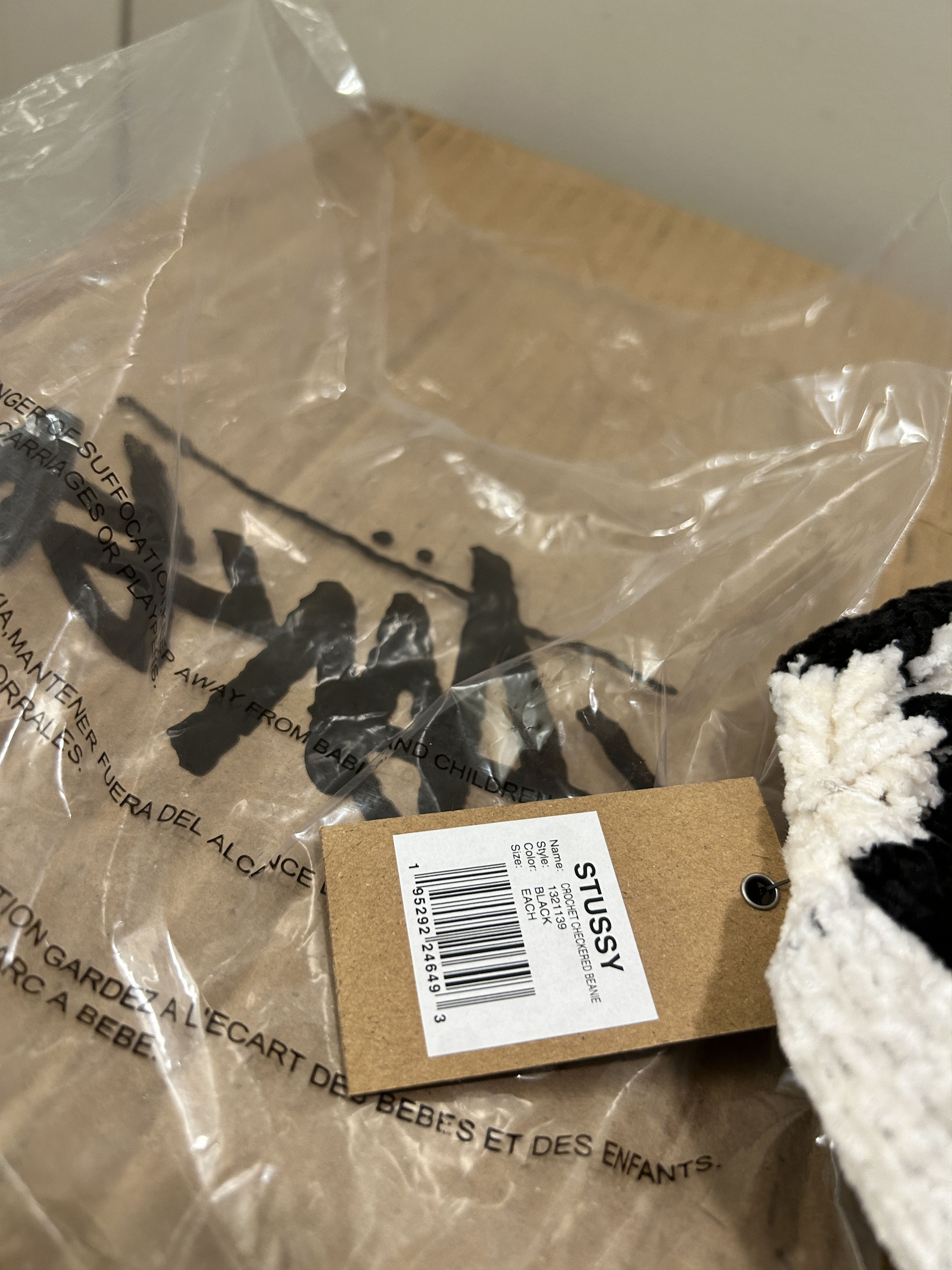 Stussy stussy crochet checker beanie - white/black Size ONE SIZE - 4 Thumbnail