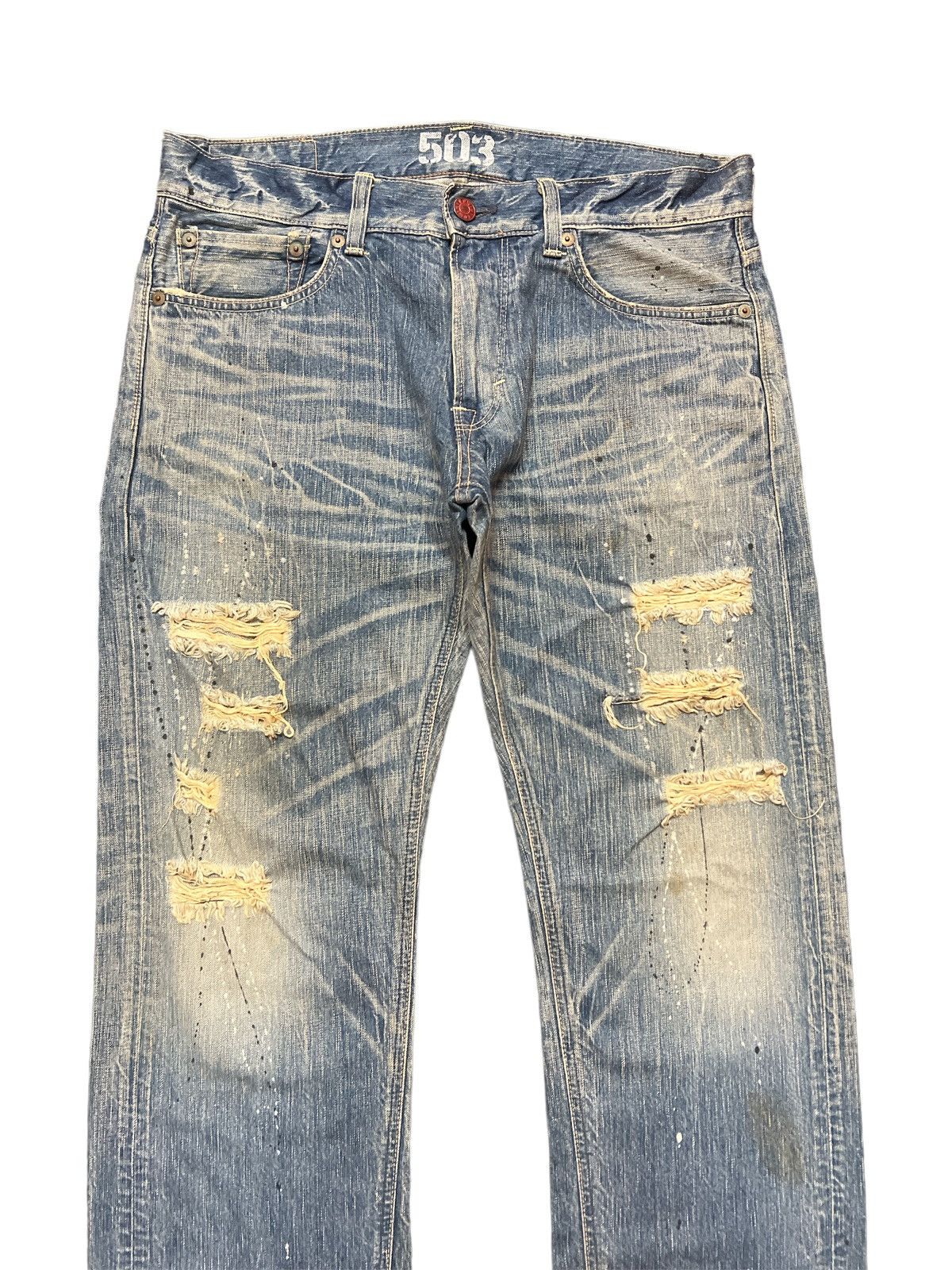 Japanese Brand THRASHED💥EDWIN 503 RIPPED DISTRESSED DENIM PANT Size US 36 / EU 52 - 3 Thumbnail