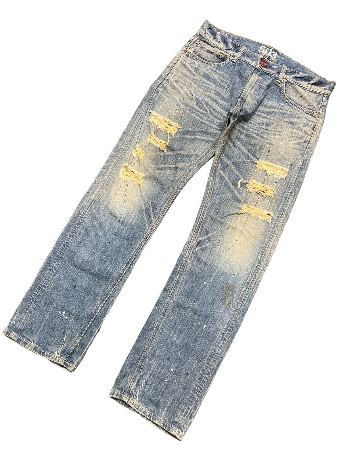 Japanese Brand THRASHED💥EDWIN 503 RIPPED DISTRESSED DENIM PANT Size US 36 / EU 52 - 5 Thumbnail